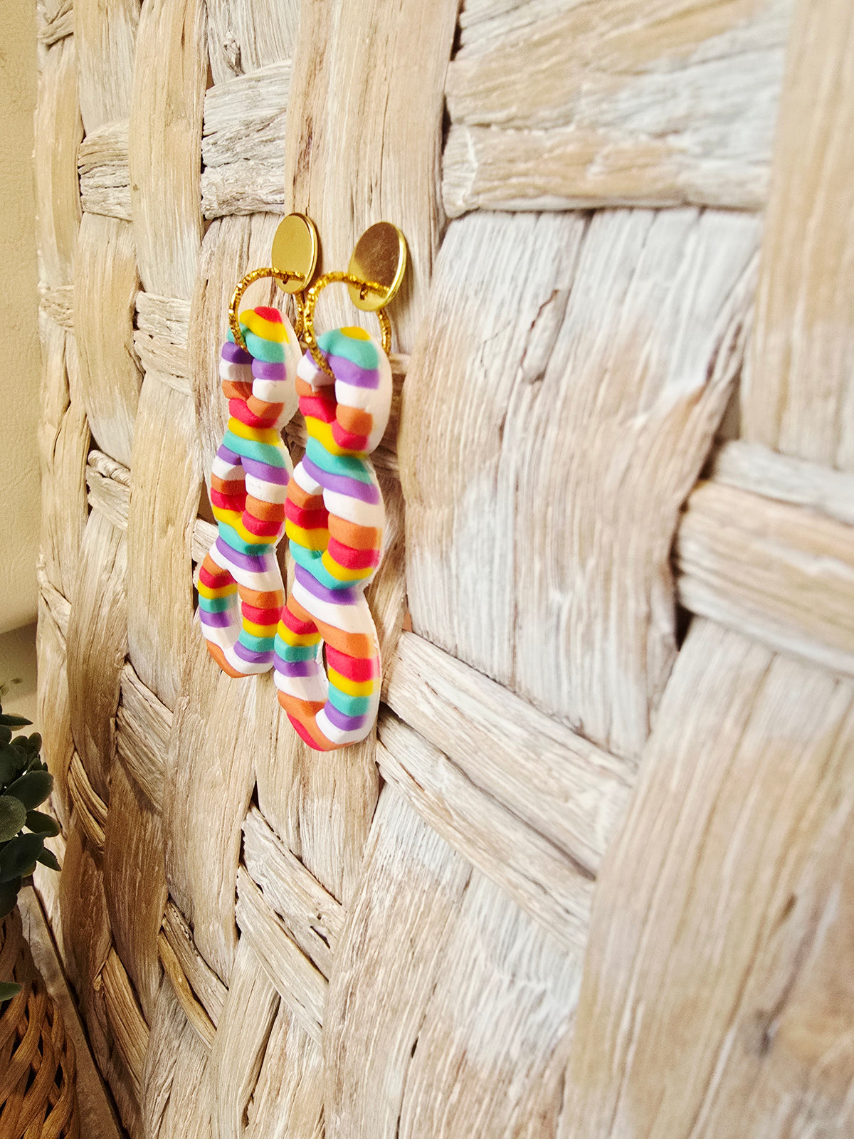 Candy Striped Triple Loop Cutout Drop Earrings