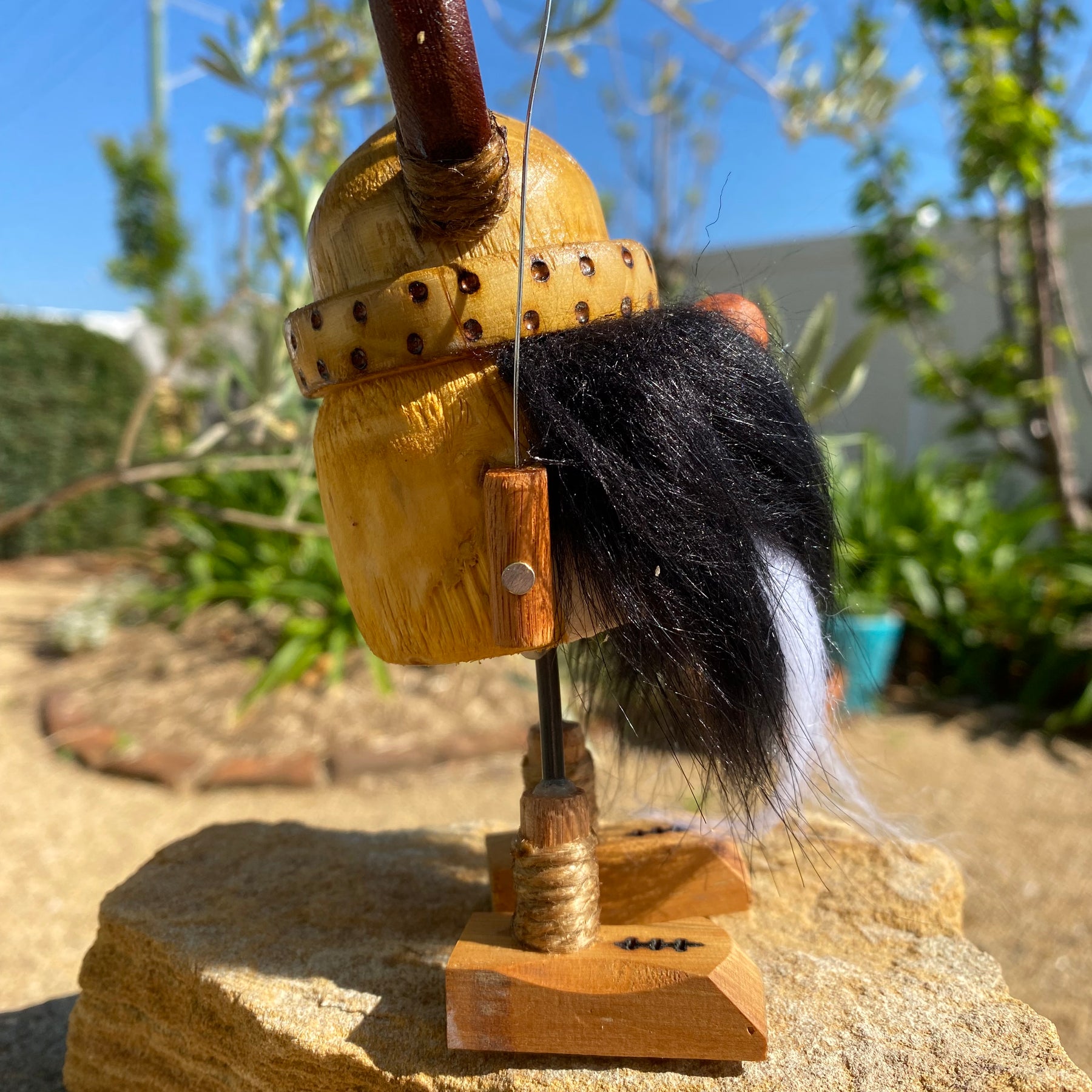 Handmade Wooden Viking Figurine with Pet Fly