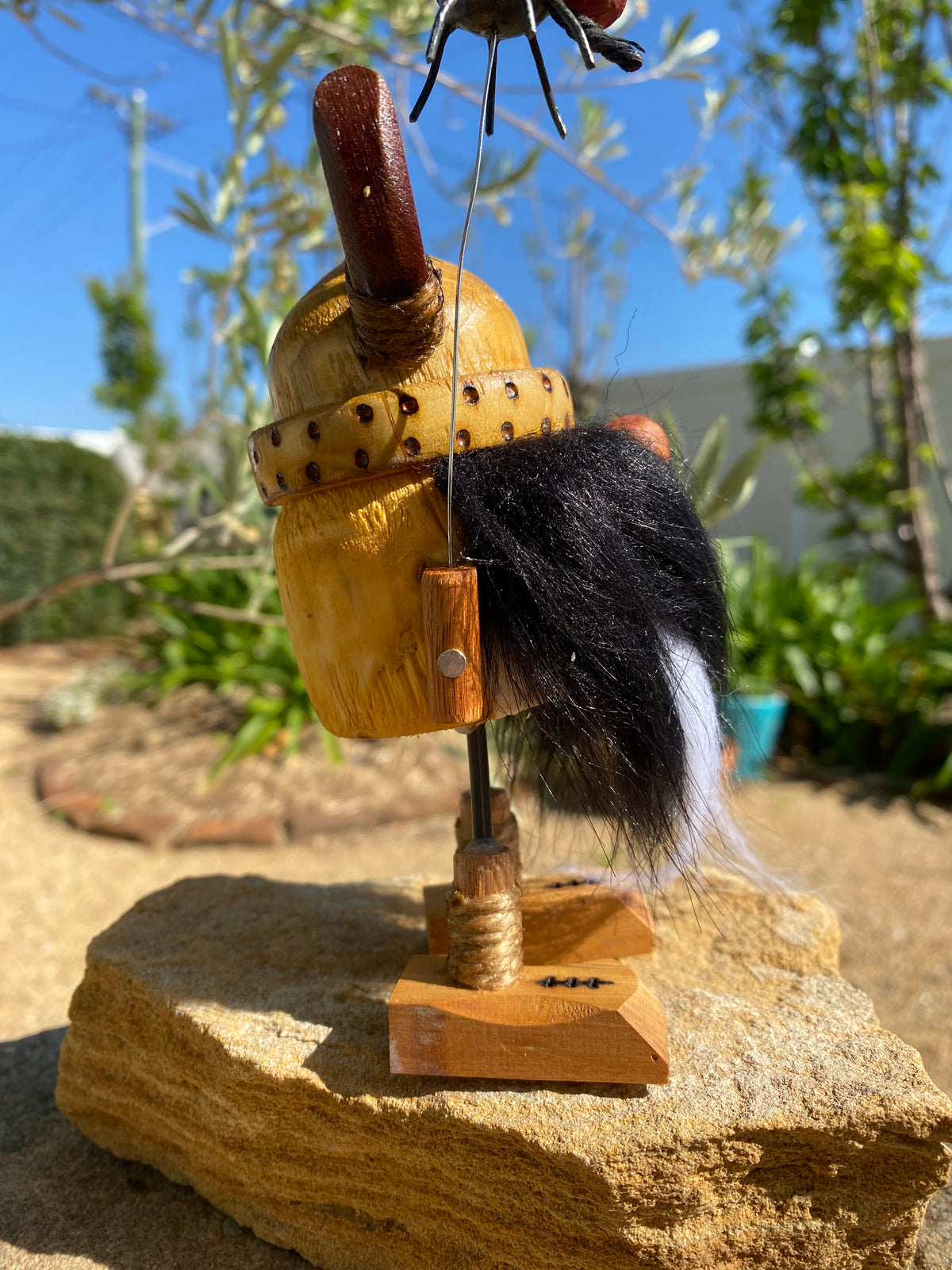 Handmade Wooden Viking Figurine with Pet Fly