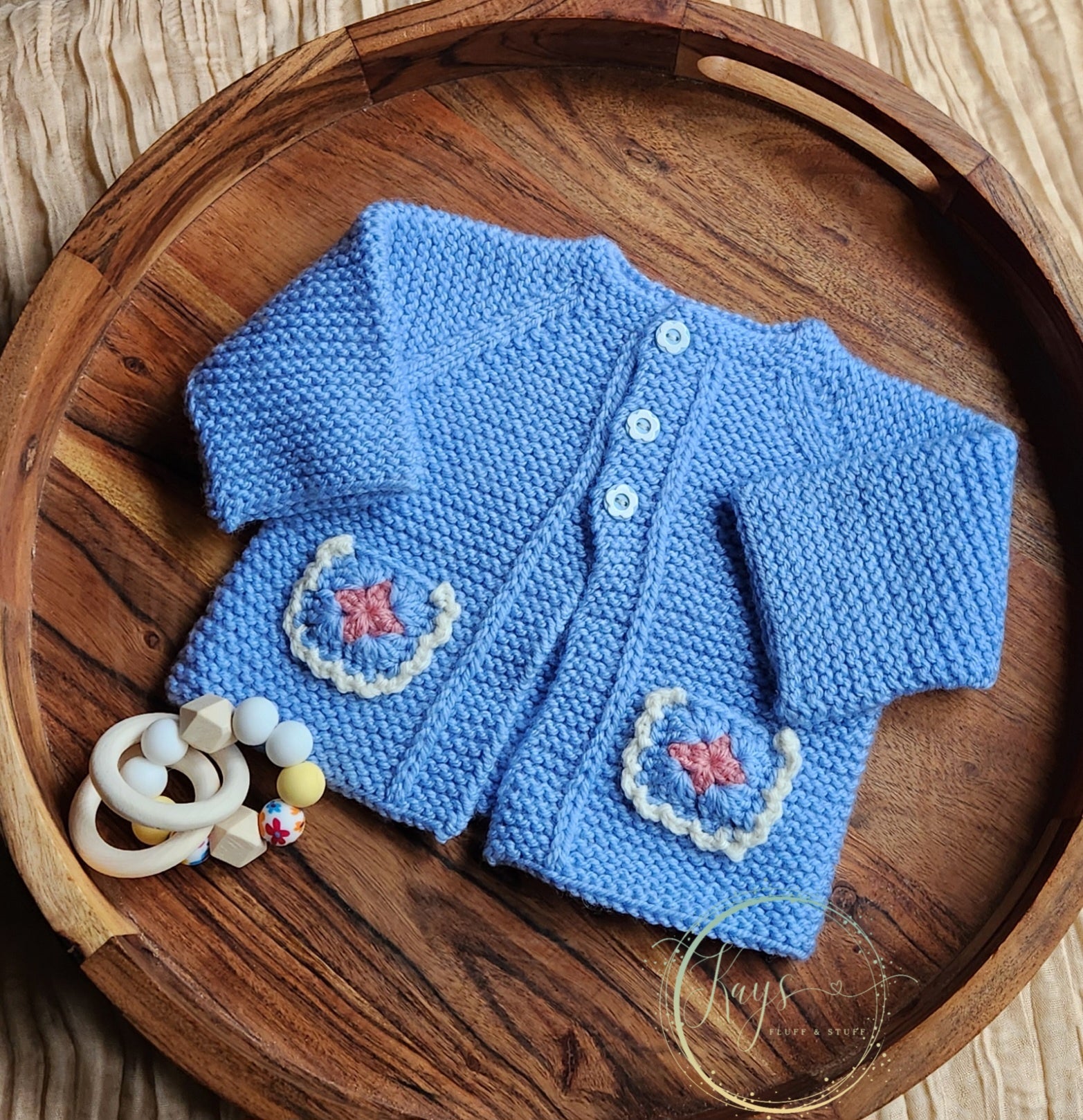 Handknit Newborn Baby Jacket with Pockets