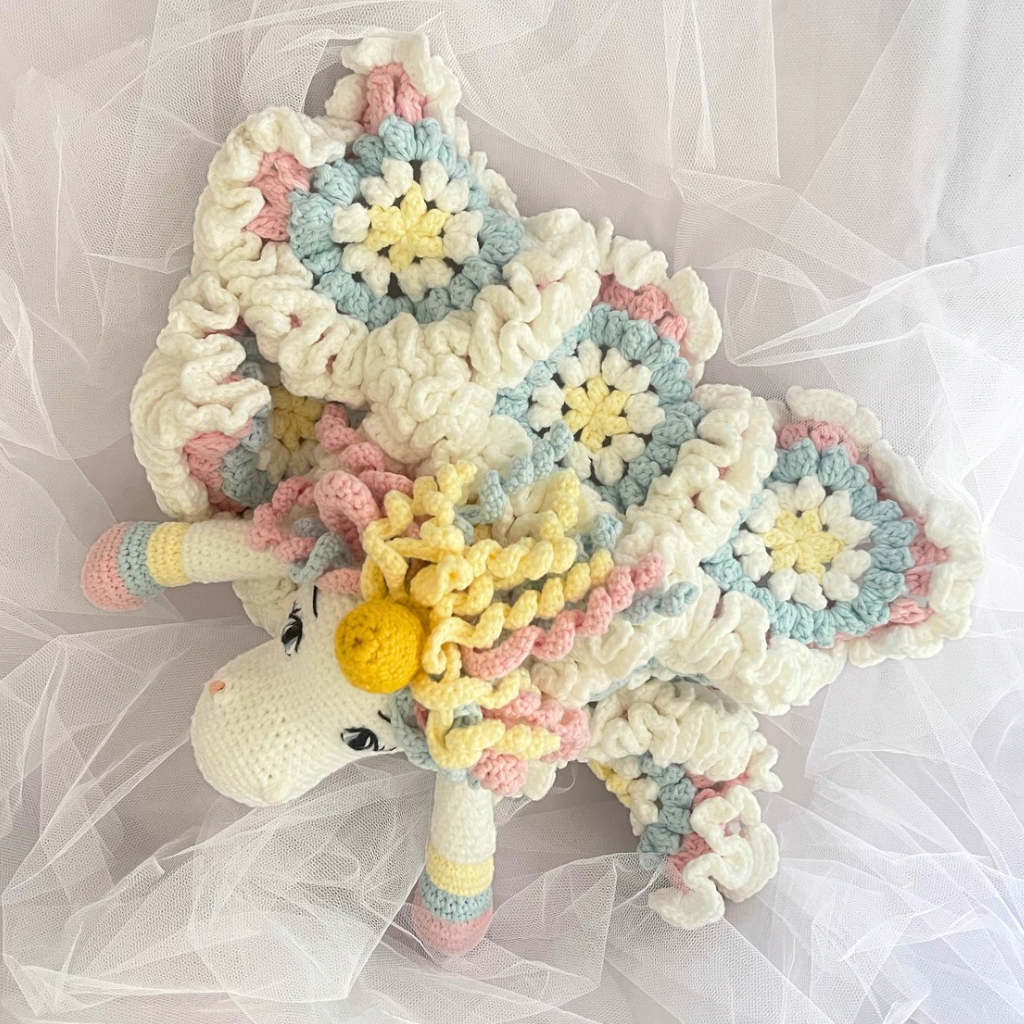 Crochet Unicorn Snuggler, Handmade Unicorn Lovey Blanket