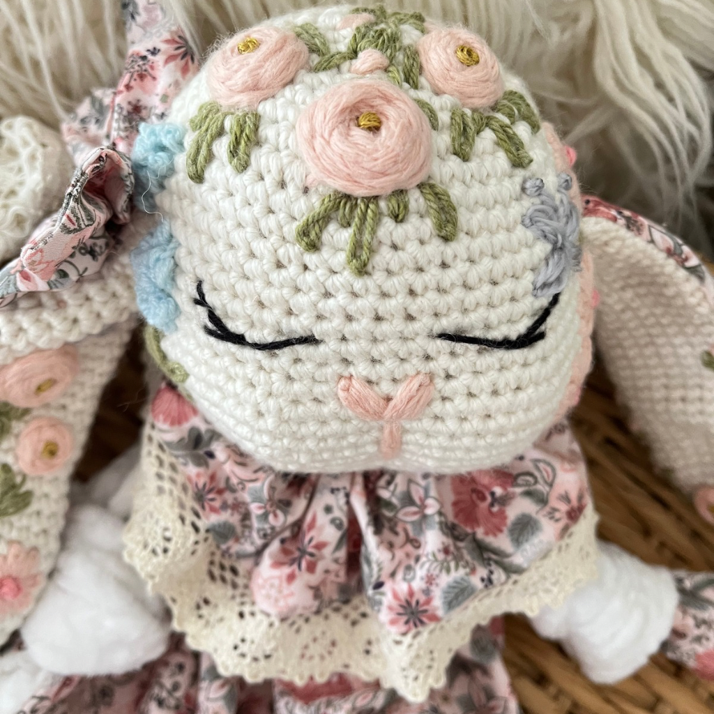 Crochet Personalised Bunny Snuggler, Crochet Embroidered Bunny Snuggler