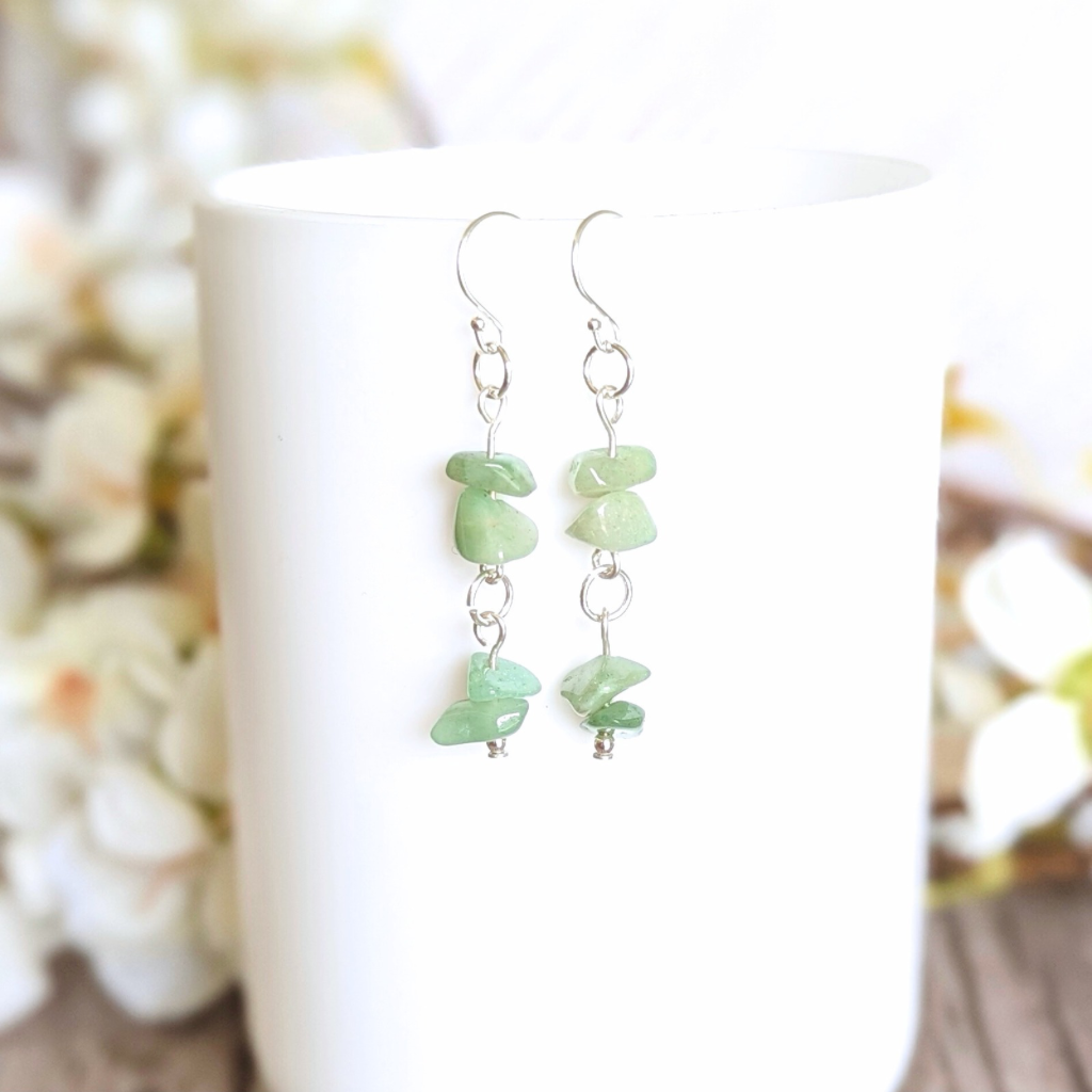 Green aventurine sterling silver earrings - handmade gemstone drop earrings