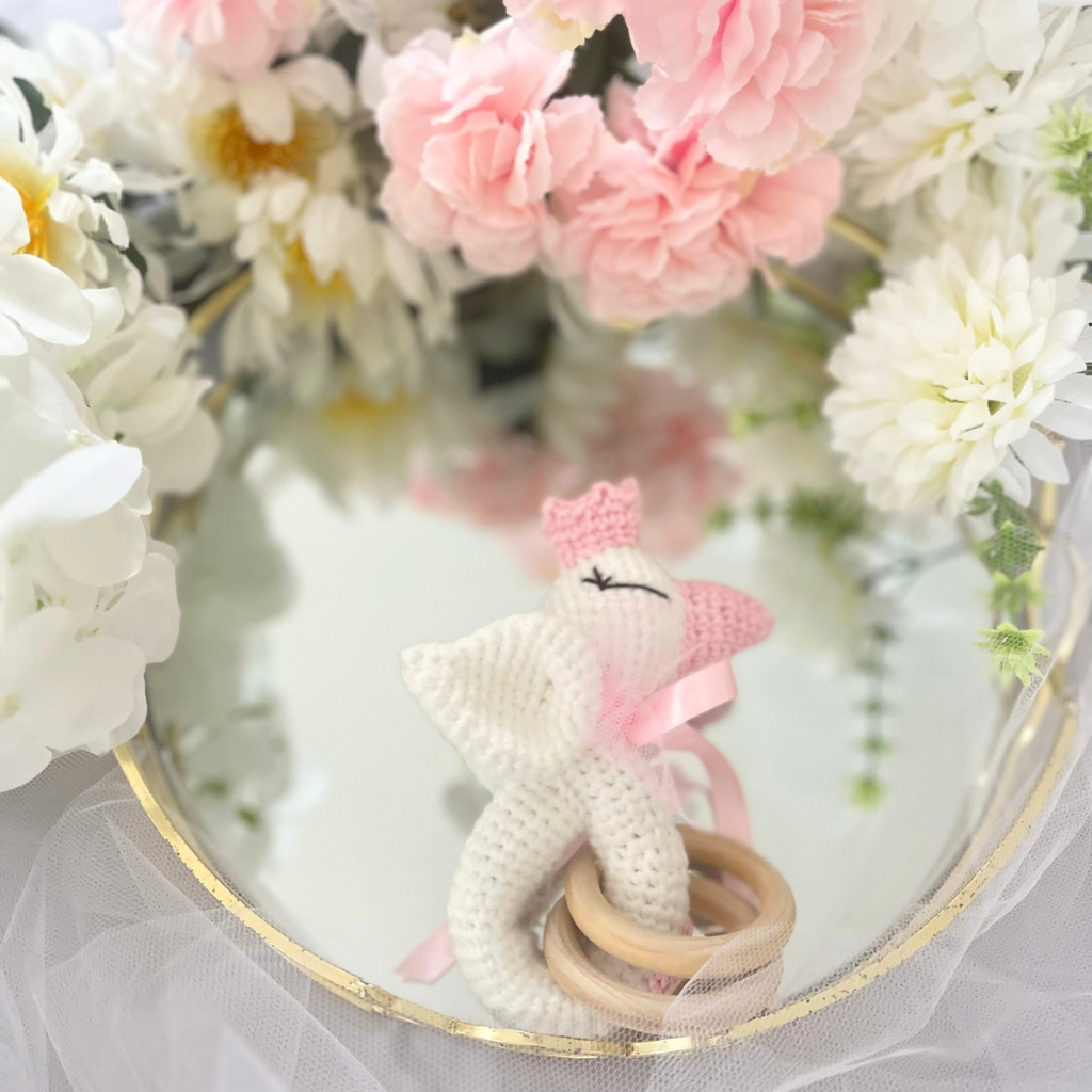 Handmade Crochet Princess Swan and Grasping Toy Baby Gift Set