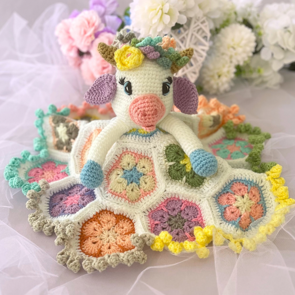 Handmade Crochet Millie Moo Cow Crochet Lovey Blanket
