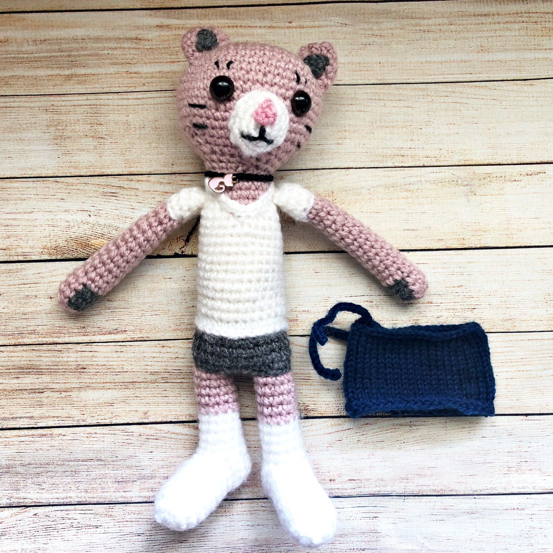 Handmade Crochet Cat – Amigurumi Doll with Skirt, 24cm, One of a Kind