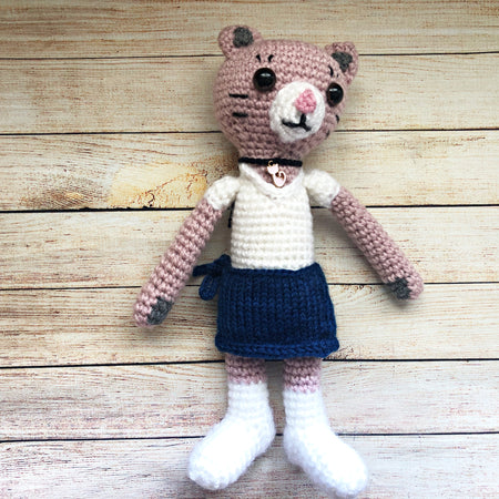 Handmade Crochet Cat – Amigurumi Doll with Skirt, 24cm, One of a Kind