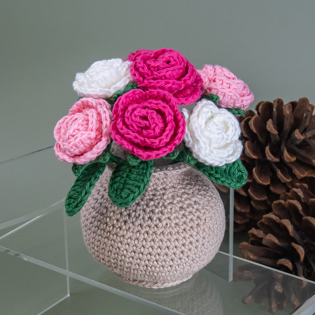 Forever Flowers - Crocheted Roses in Vase - Pots of Colour