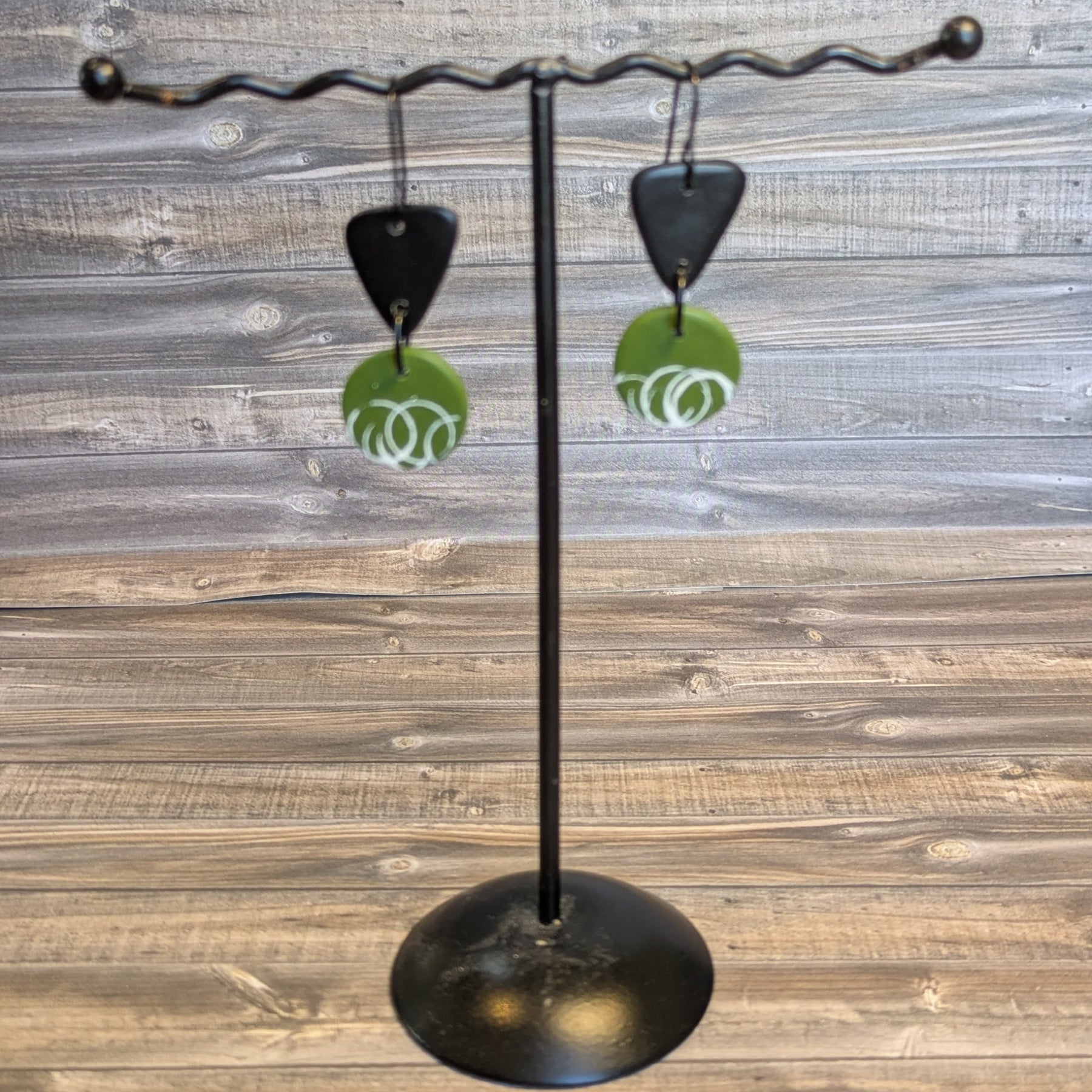 Green circle drop earrings