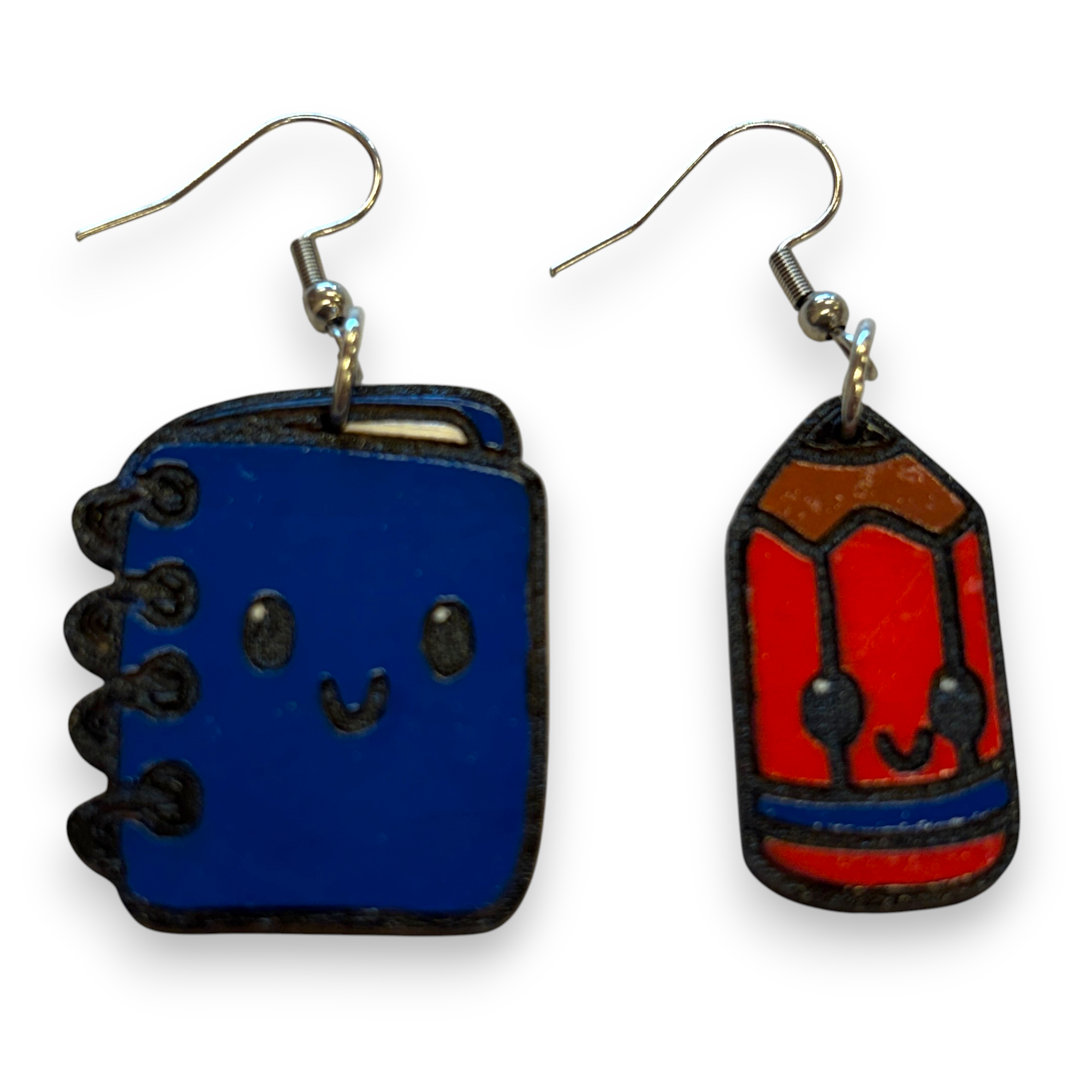 Notebook and Pencil Teacher Earrings - wooden, hand painted