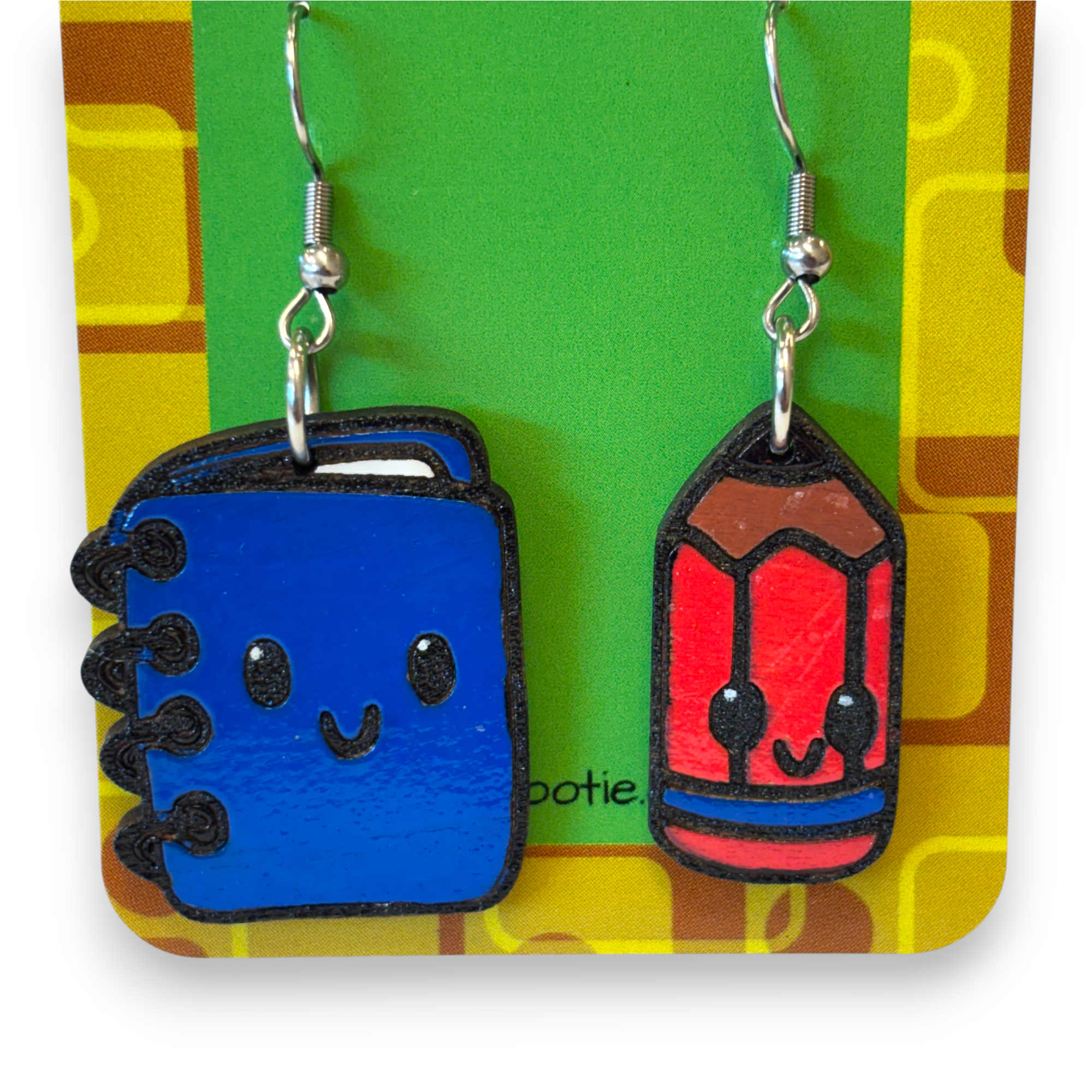 Notebook and Pencil Teacher Earrings - wooden, hand painted