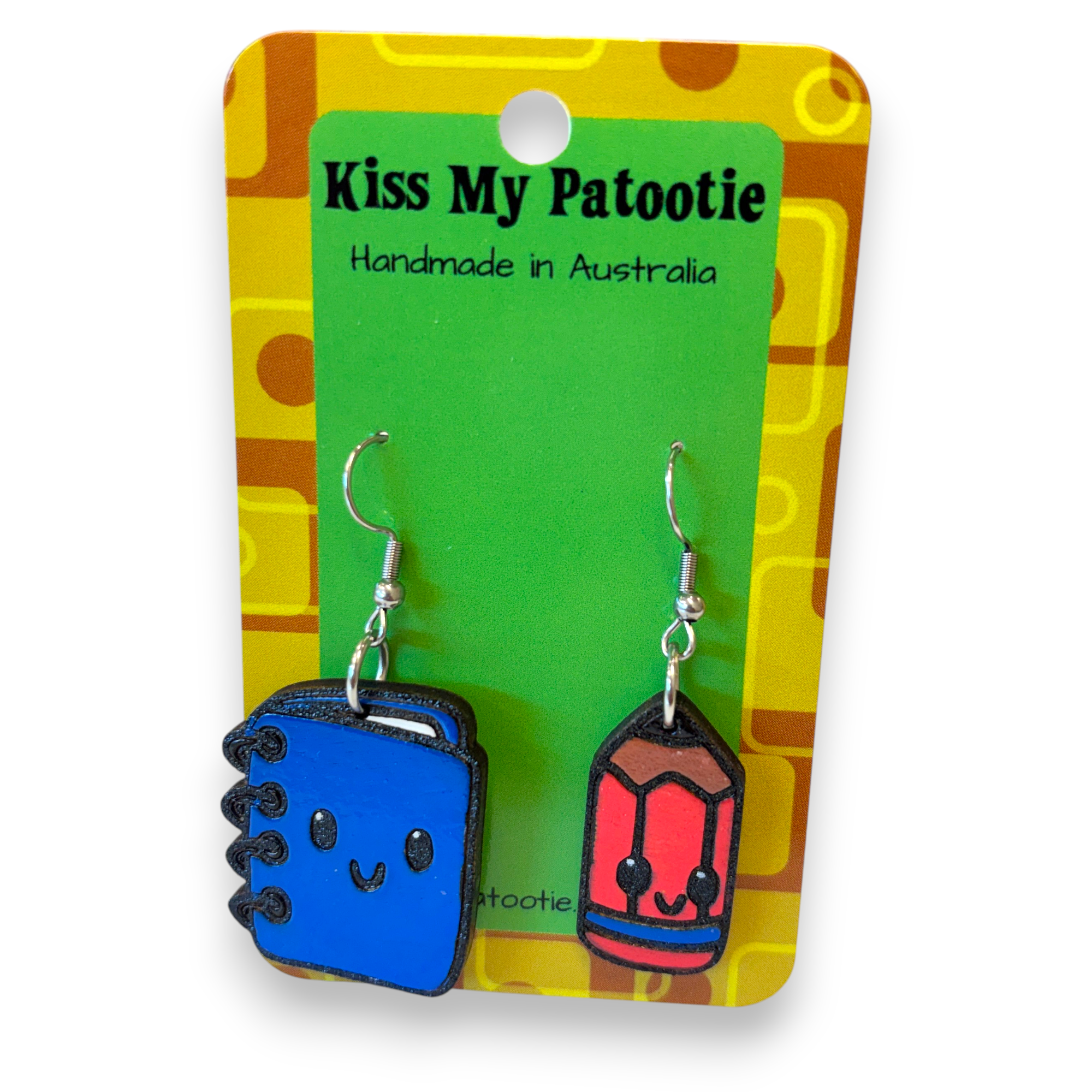Notebook and Pencil Teacher Earrings - wooden, hand painted