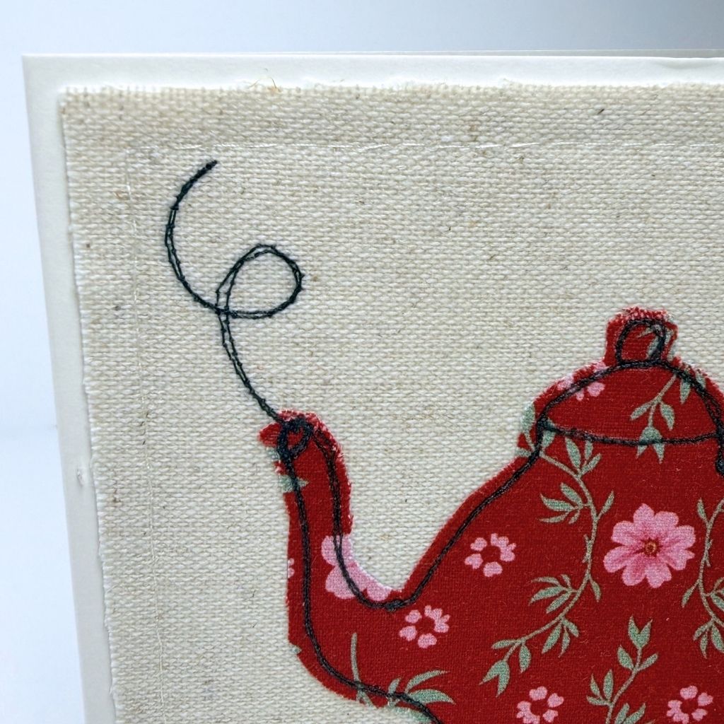 Teapot - Handmade Fabric Greeting Card
