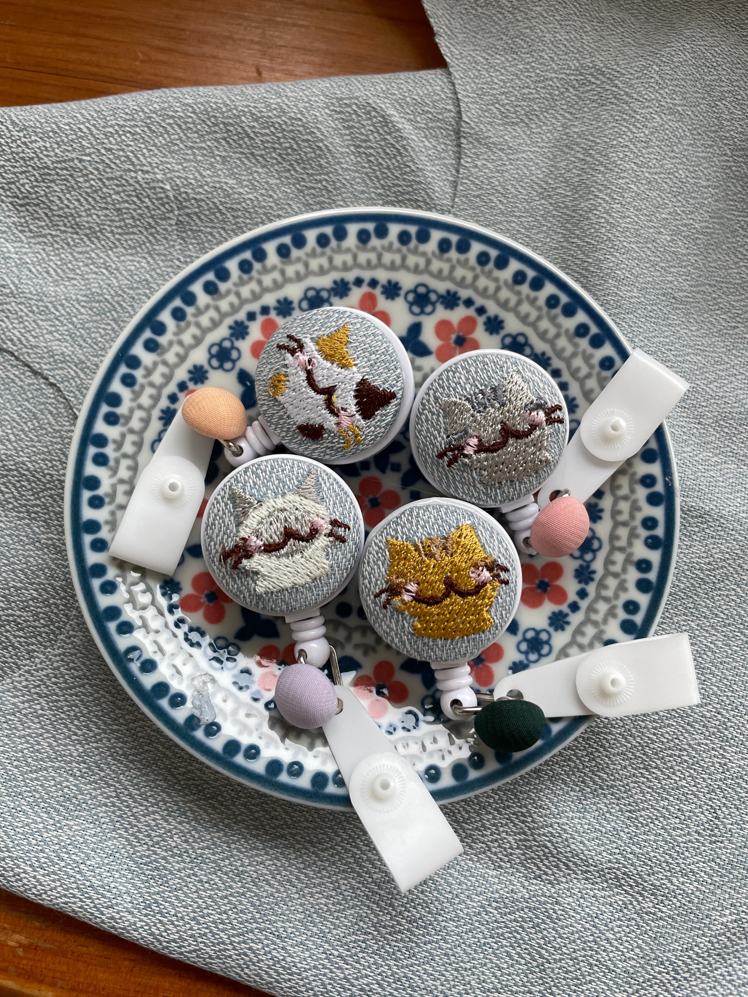 Embroidered Cat Retractable Badge Reel