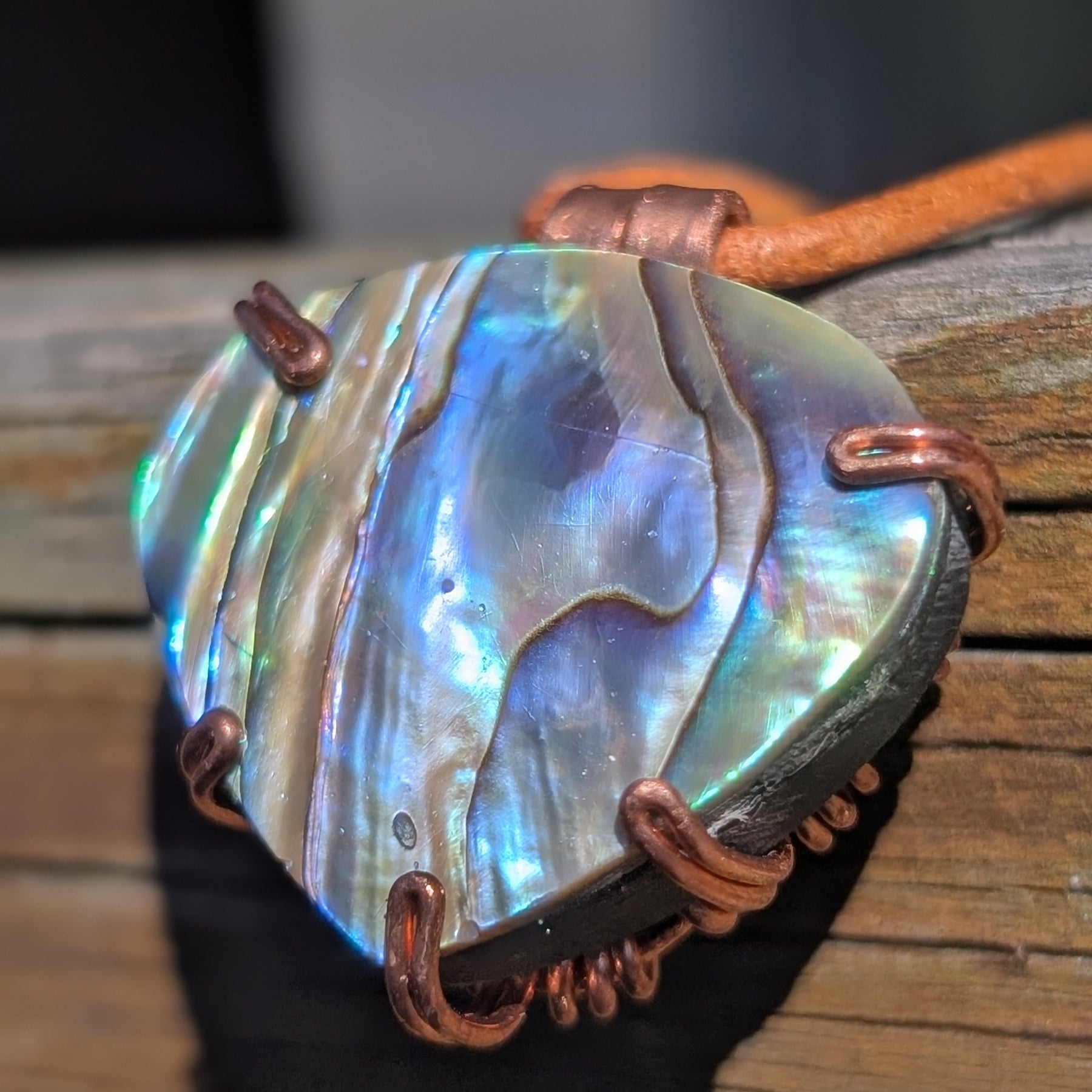 Aquata - Stabilised Abalone Shell Pendant in Simple Copper Setting