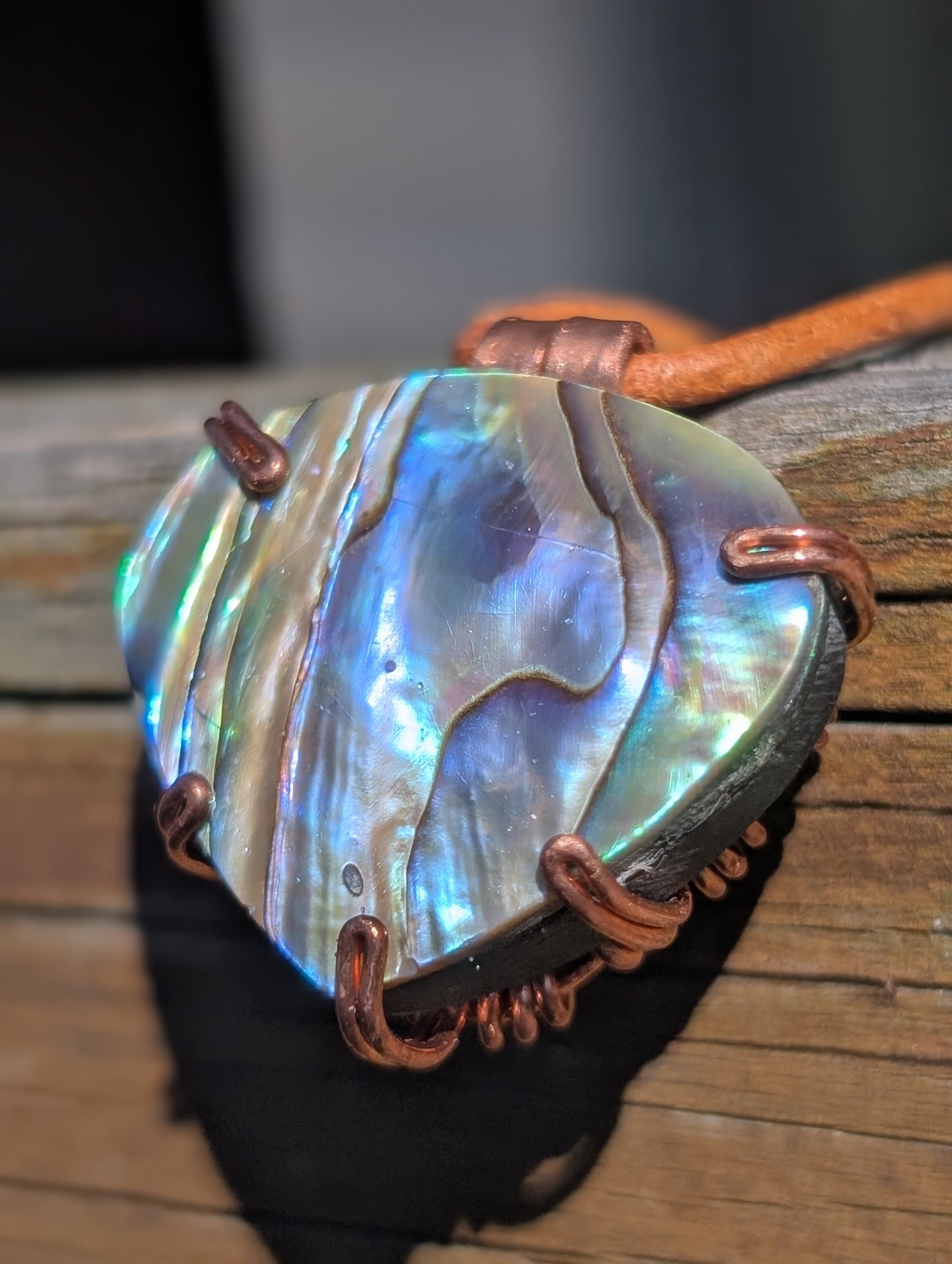 Aquata - Stabilised Abalone Shell Pendant in Simple Copper Setting
