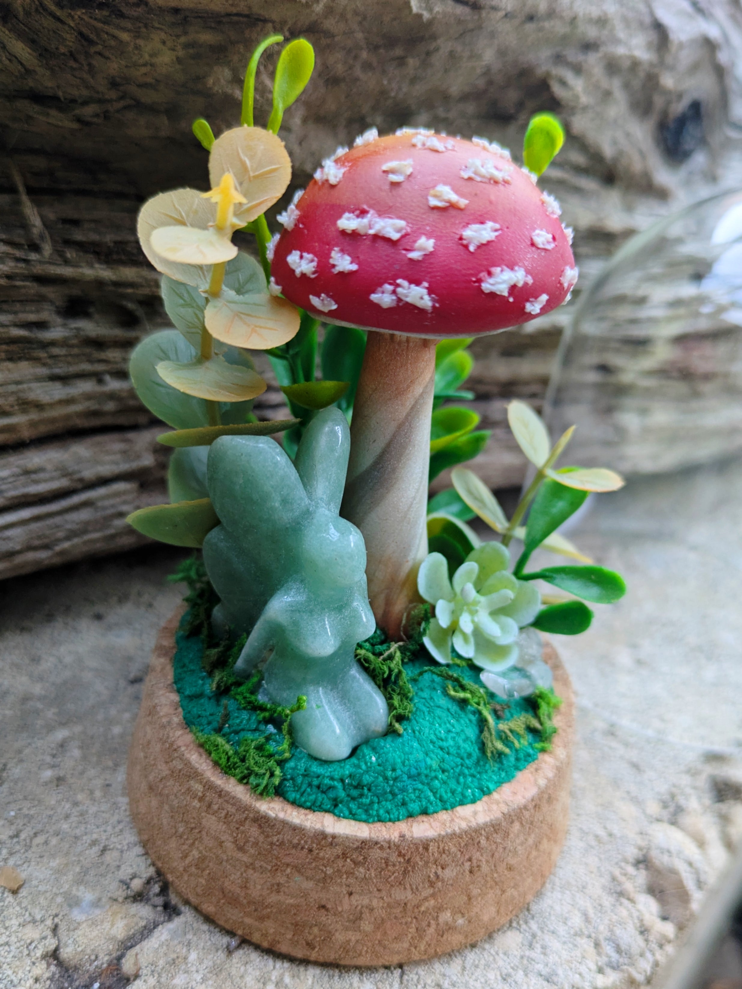 Amanita Mushroom & Jade Fairy Dome – Hand Sculpted Miniature
