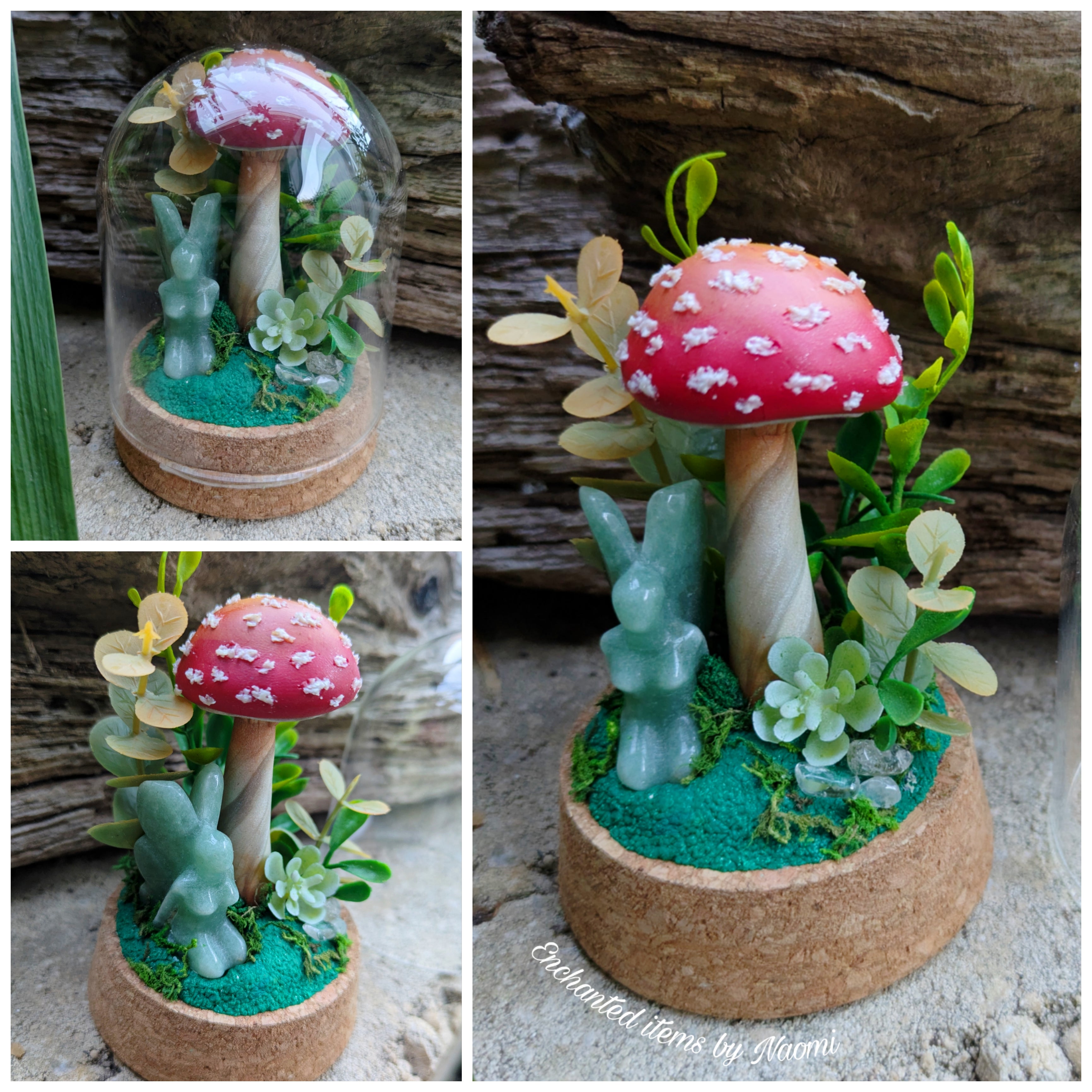 Amanita Mushroom & Jade Fairy Dome – Hand Sculpted Miniature