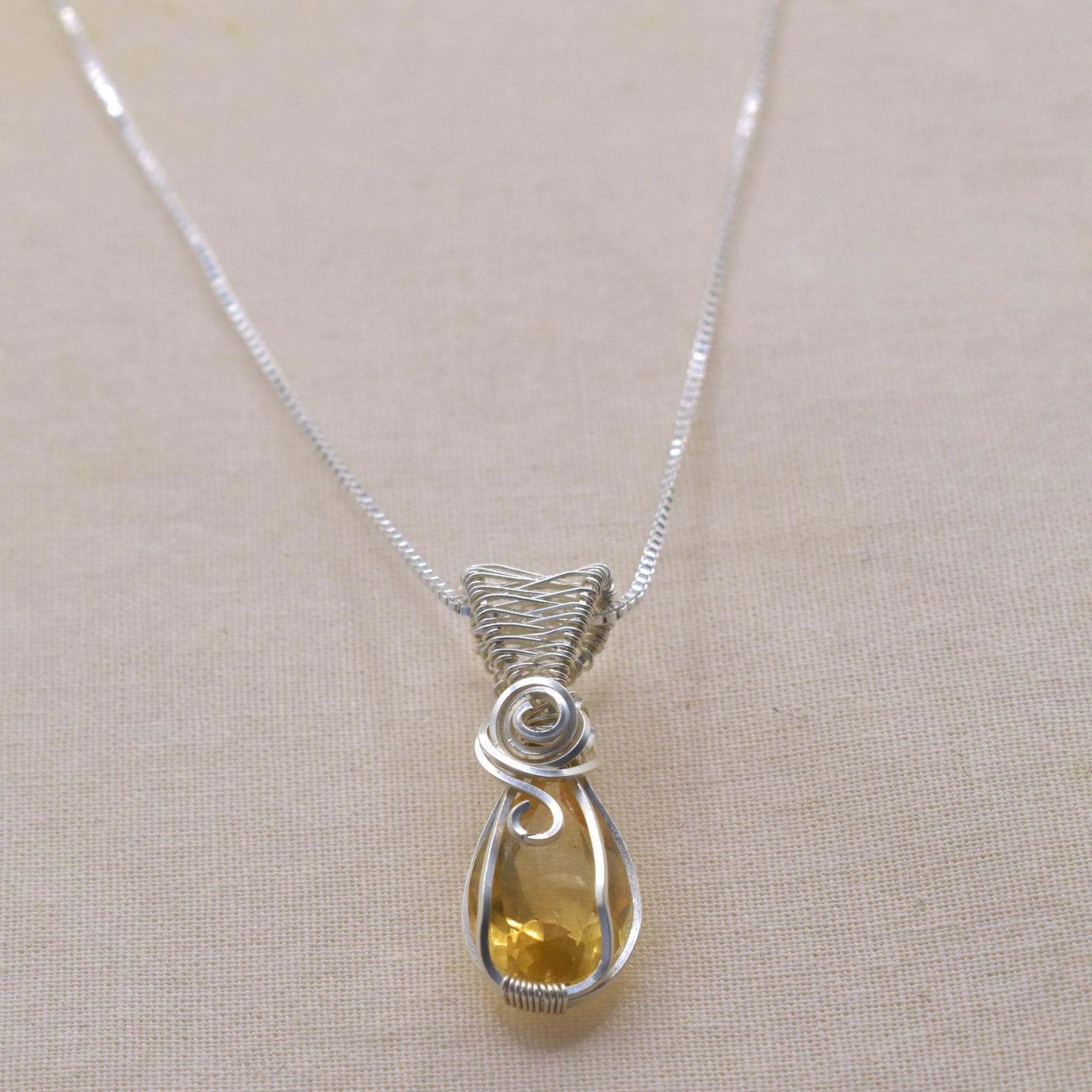 Handmade Wire-wrapped Citrine Necklace - Mother's Day Mini Pendant