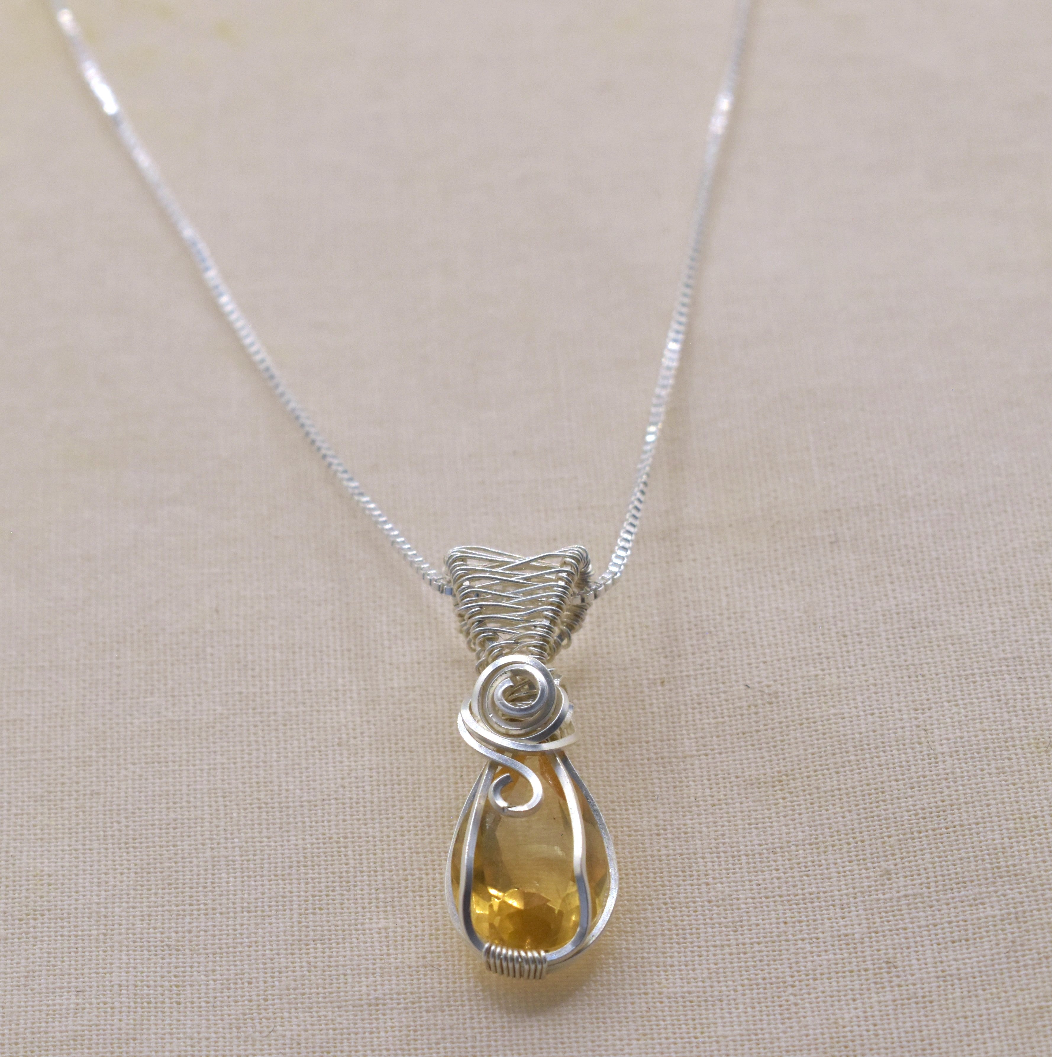 Handmade Wire-wrapped Citrine Necklace - Mother's Day Mini Pendant
