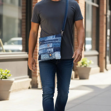 Recycled Denim Unisex Crossbody Bag
