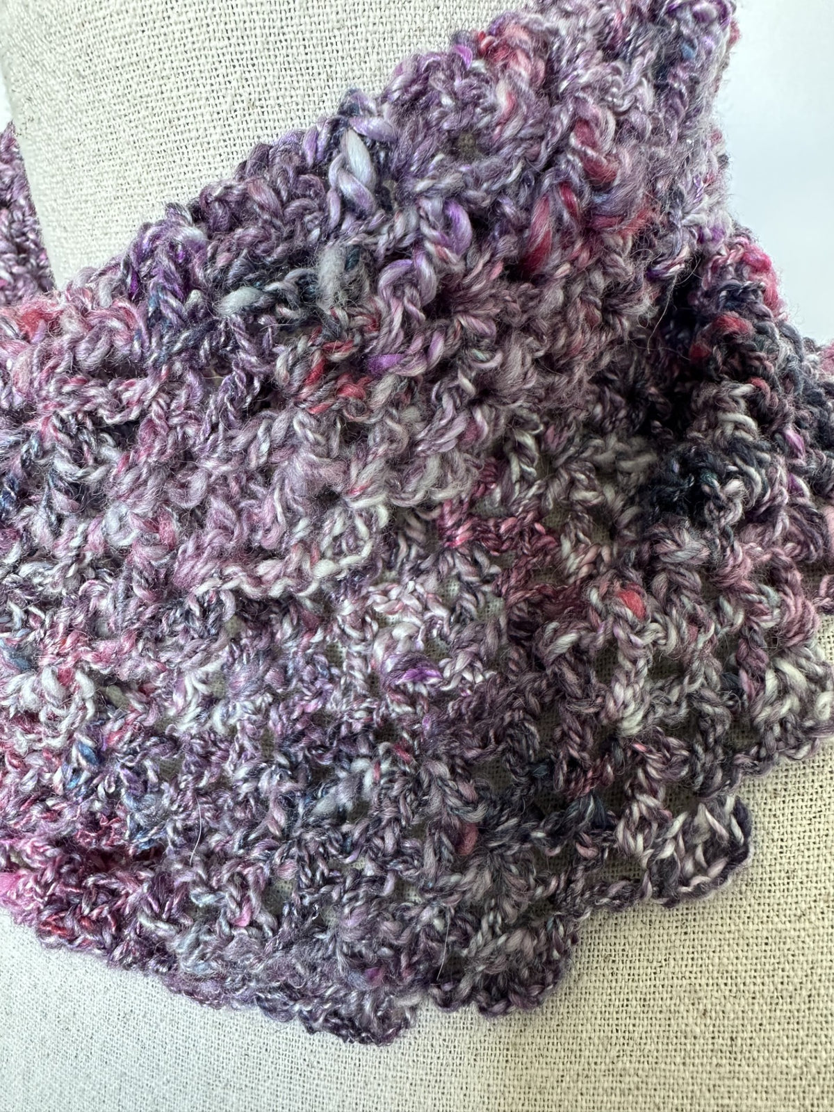 Handspun 'Mixed Berry' Merino & Silk  Crocheted Cowl