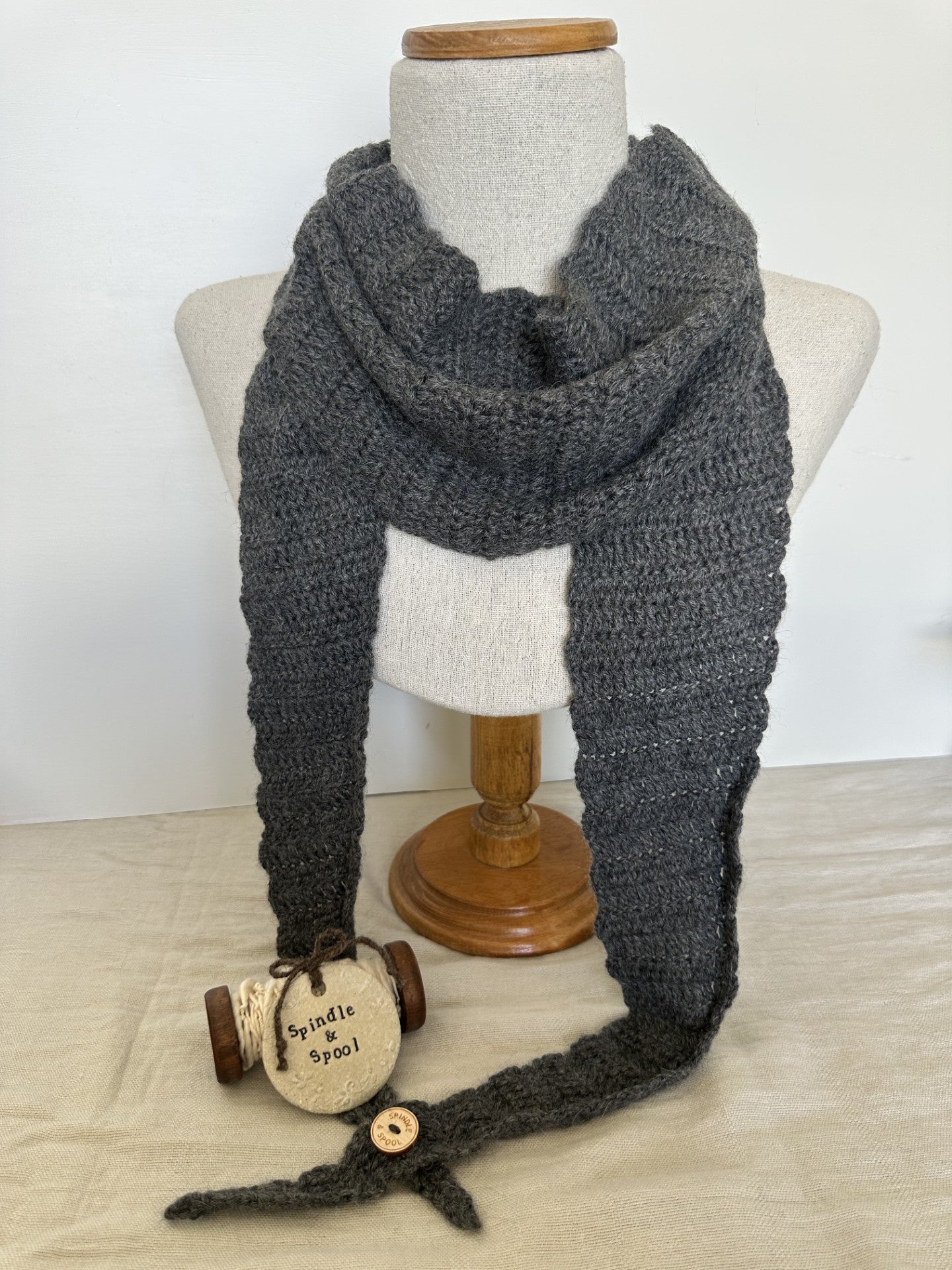 'Charcoal' Crocheted Alpaca Wrap Scarf