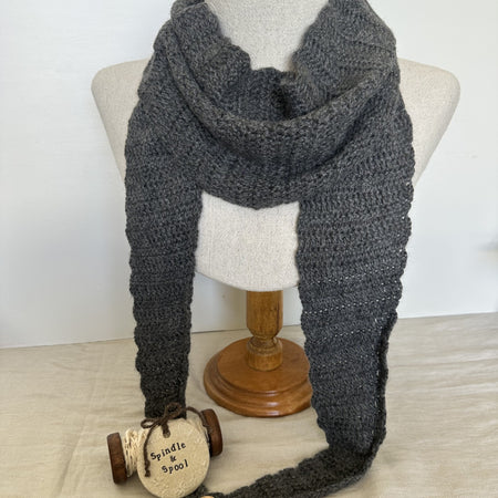 Charcoal Crocheted Alpaca Wrap Scarf