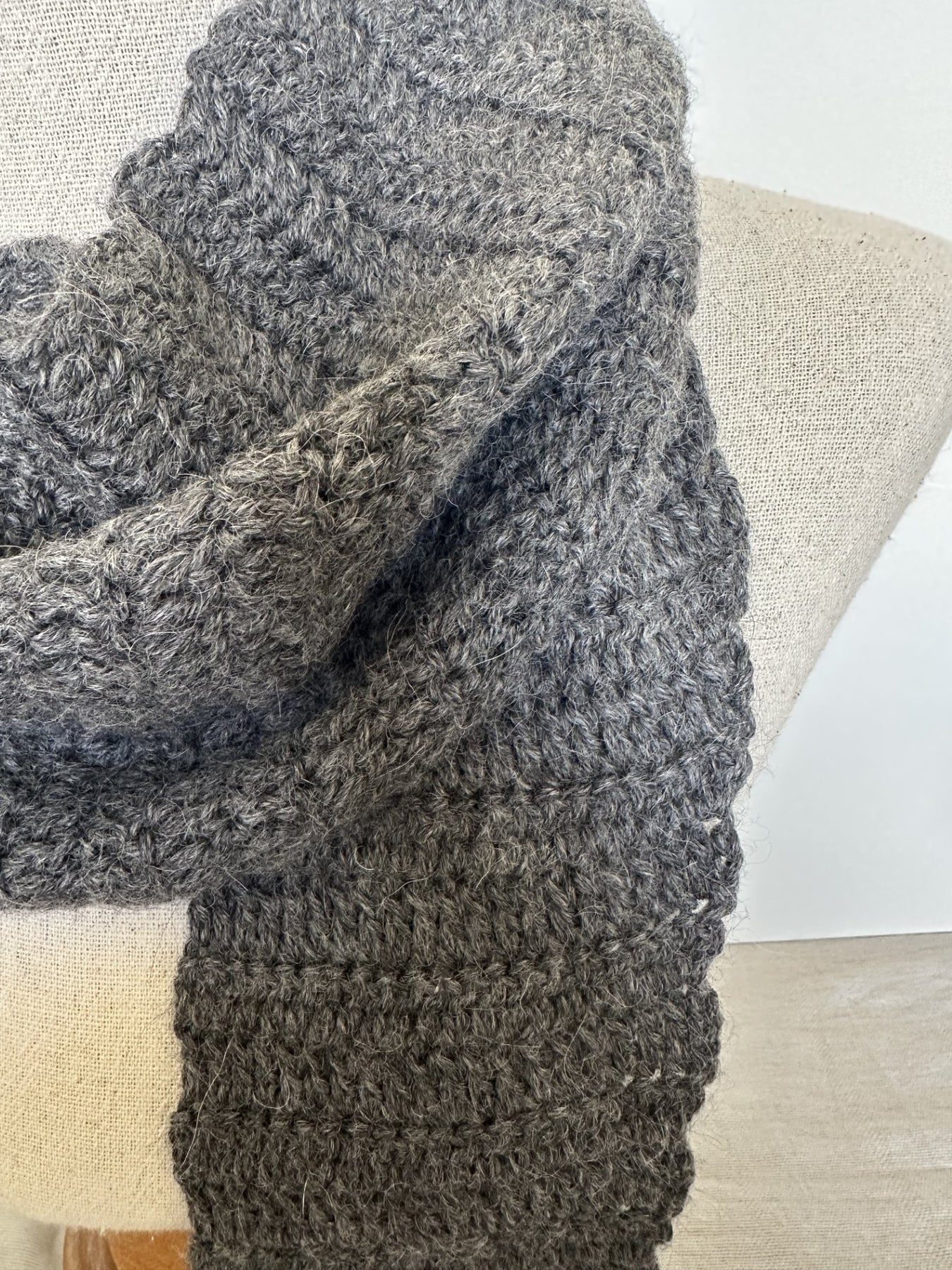 'Charcoal' Crocheted Alpaca Wrap Scarf