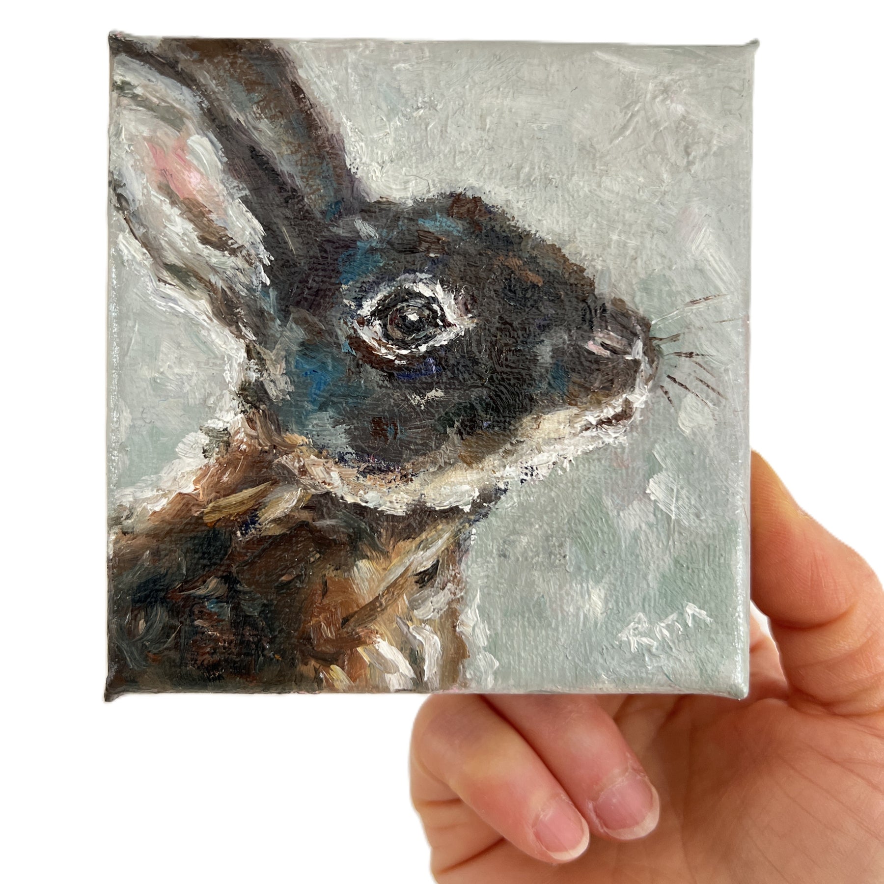 Little Black Rabbit – Original Miniature Bunny Painting