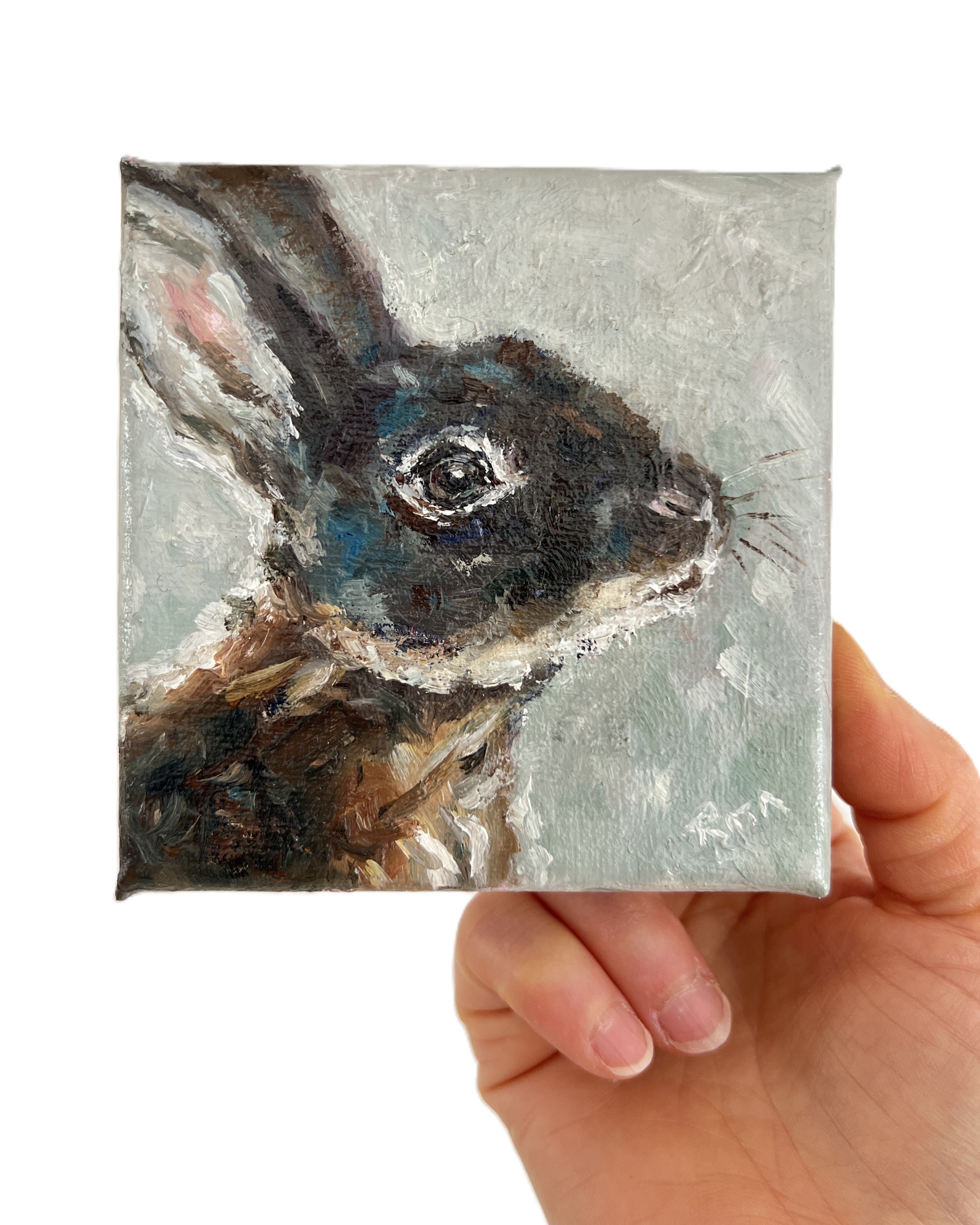 Little Black Rabbit – Original Miniature Bunny Painting