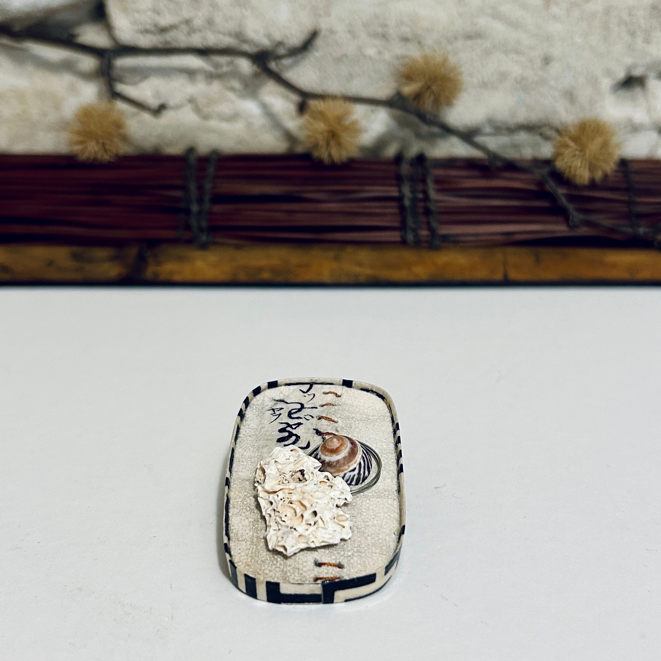 Shell & Textile Brooch Neutral Colours: 4cm x 6.5cm