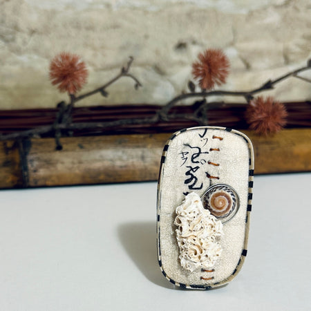 Shell & Textile Brooch Neutral Colours: 4cm x 6.5cm