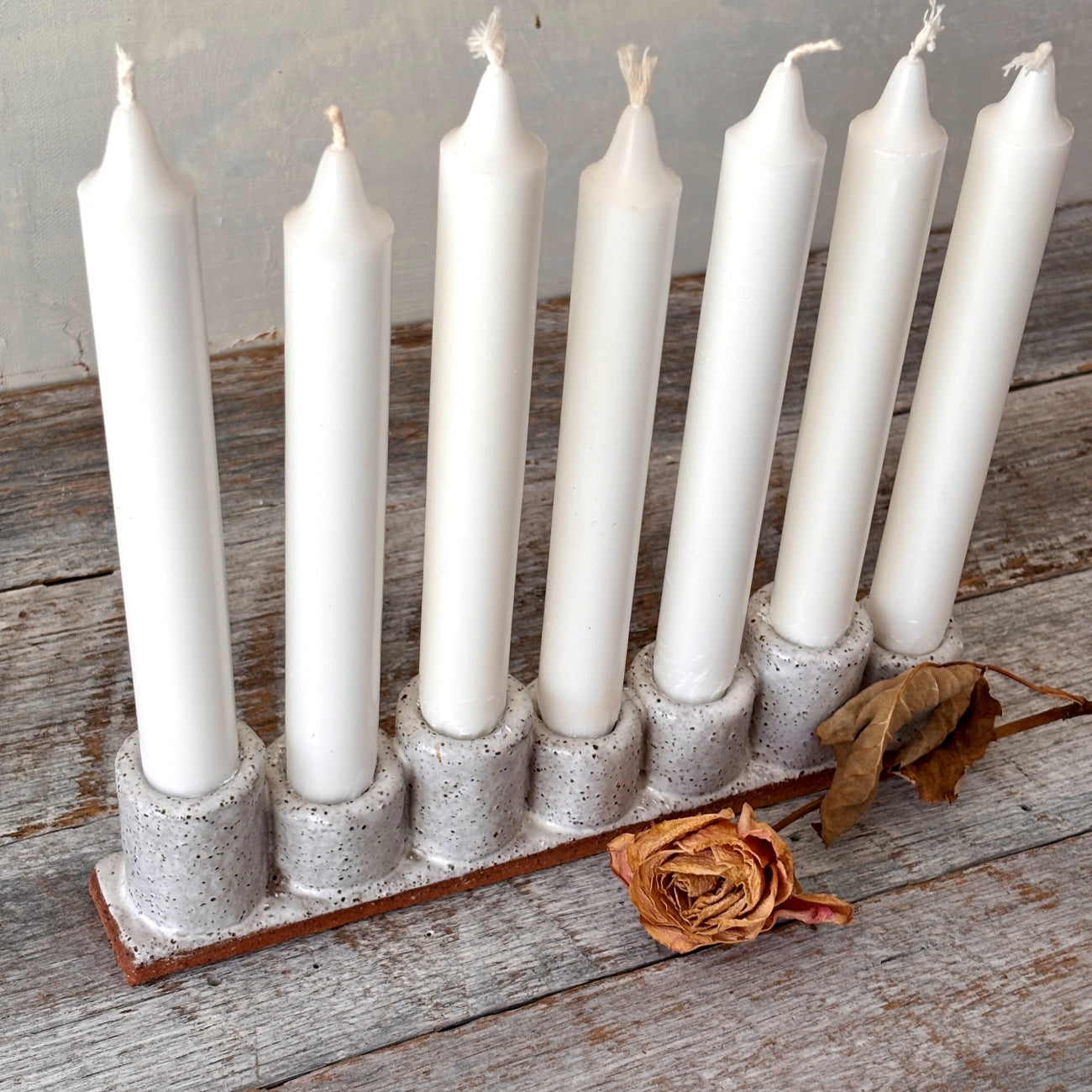 Ceramic Candle Stick Holder/Candelabra - rustic with speckles