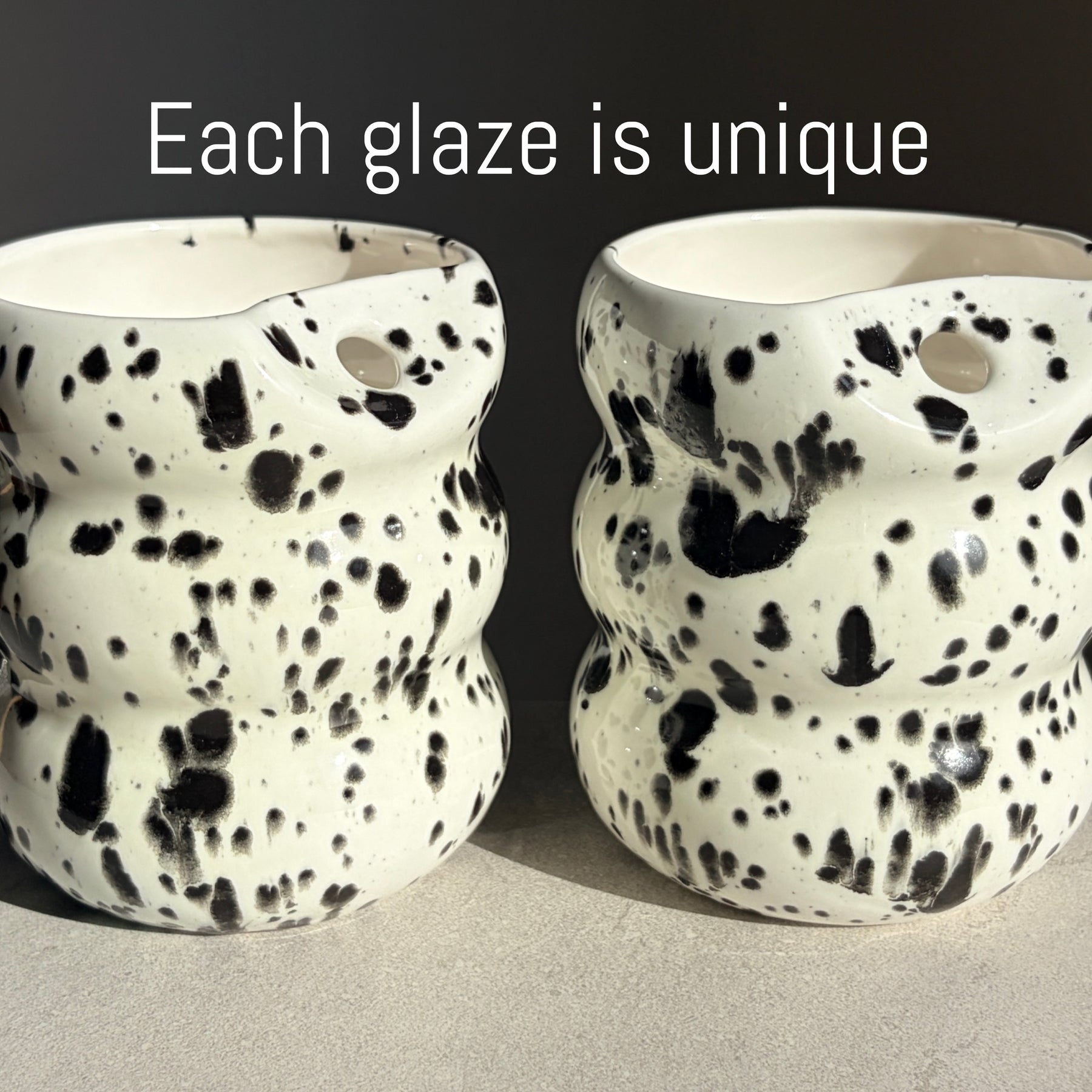 Handcrafted Porcelain Tumbler with Silicon Straw, 600mL Bubble Cup in Dalmatian Glaze