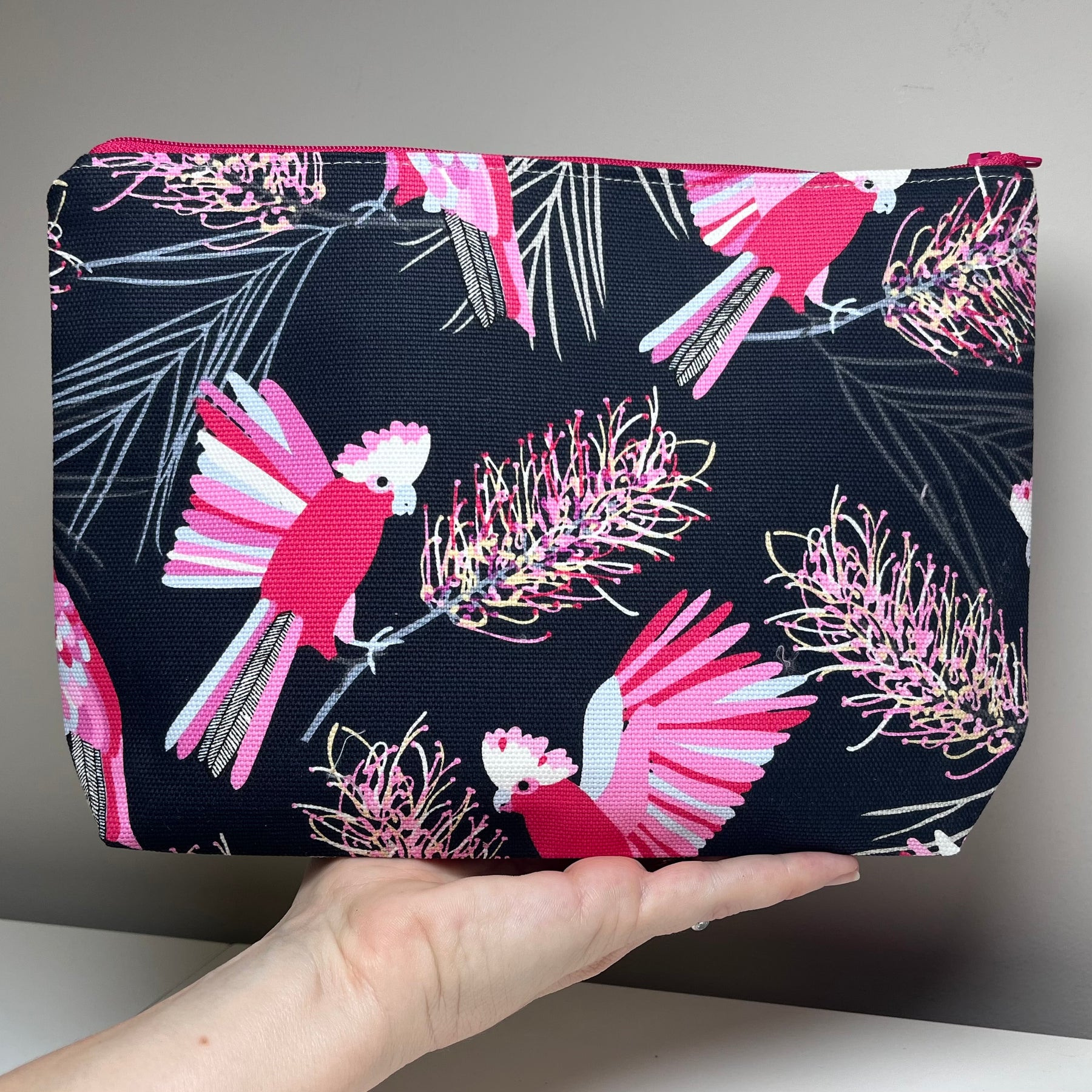 Black and pink galahs toiletries bag