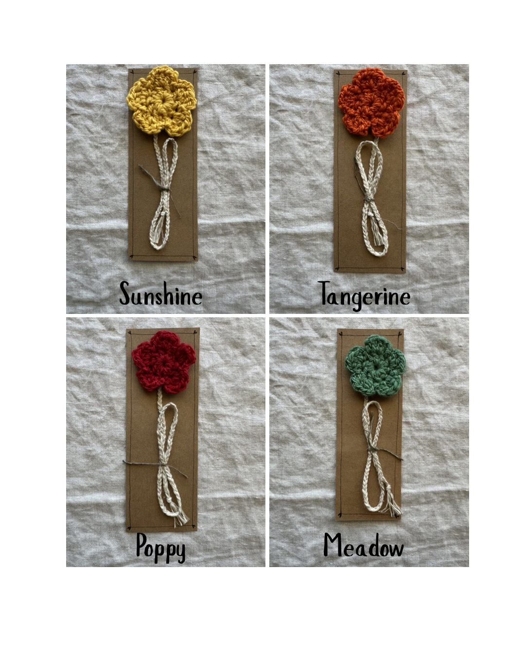 Handspun Crocheted Flower Bookmarks