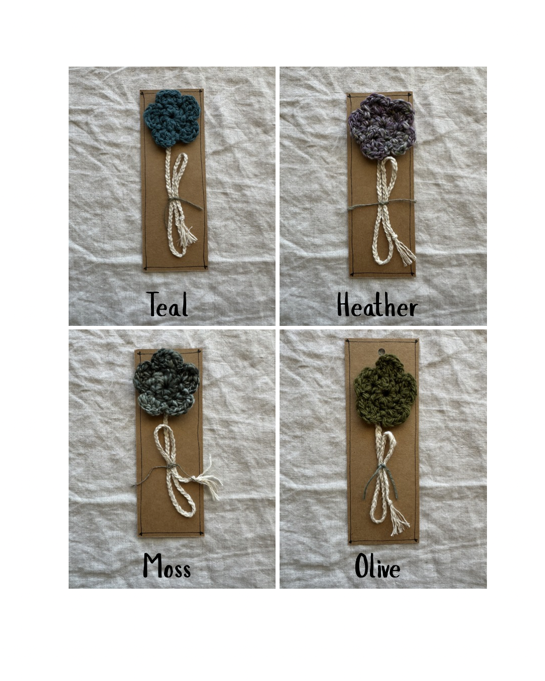 Handspun Crocheted Flower Bookmarks