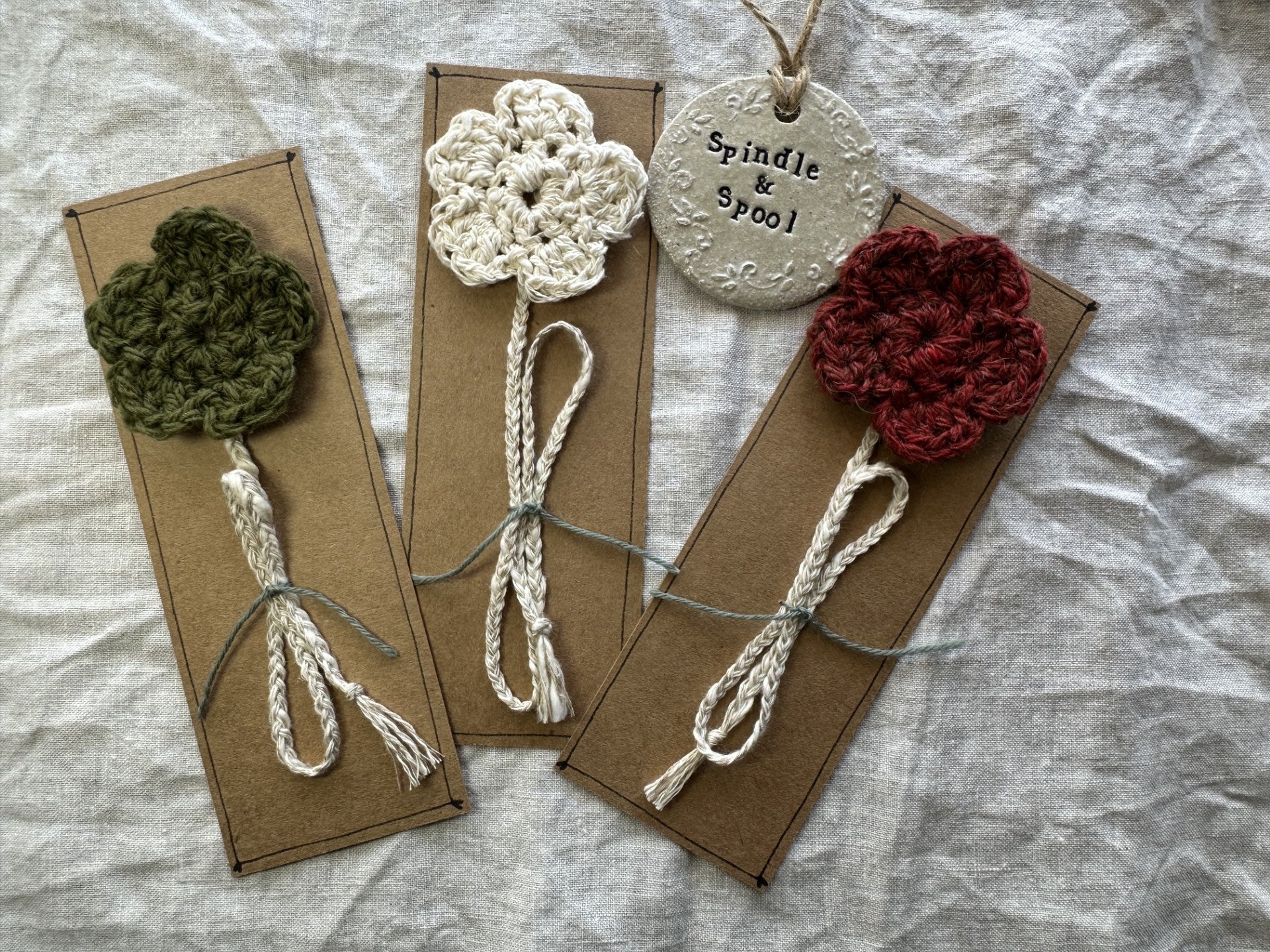Handspun Crocheted Flower Bookmarks