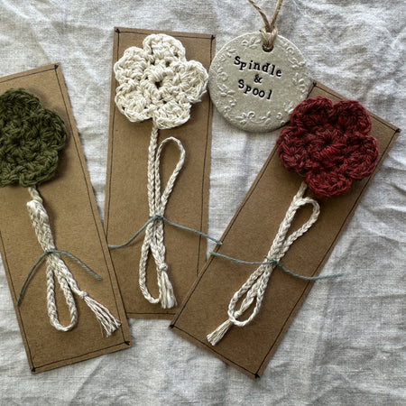 Handspun Crocheted Flower Bookmarks
