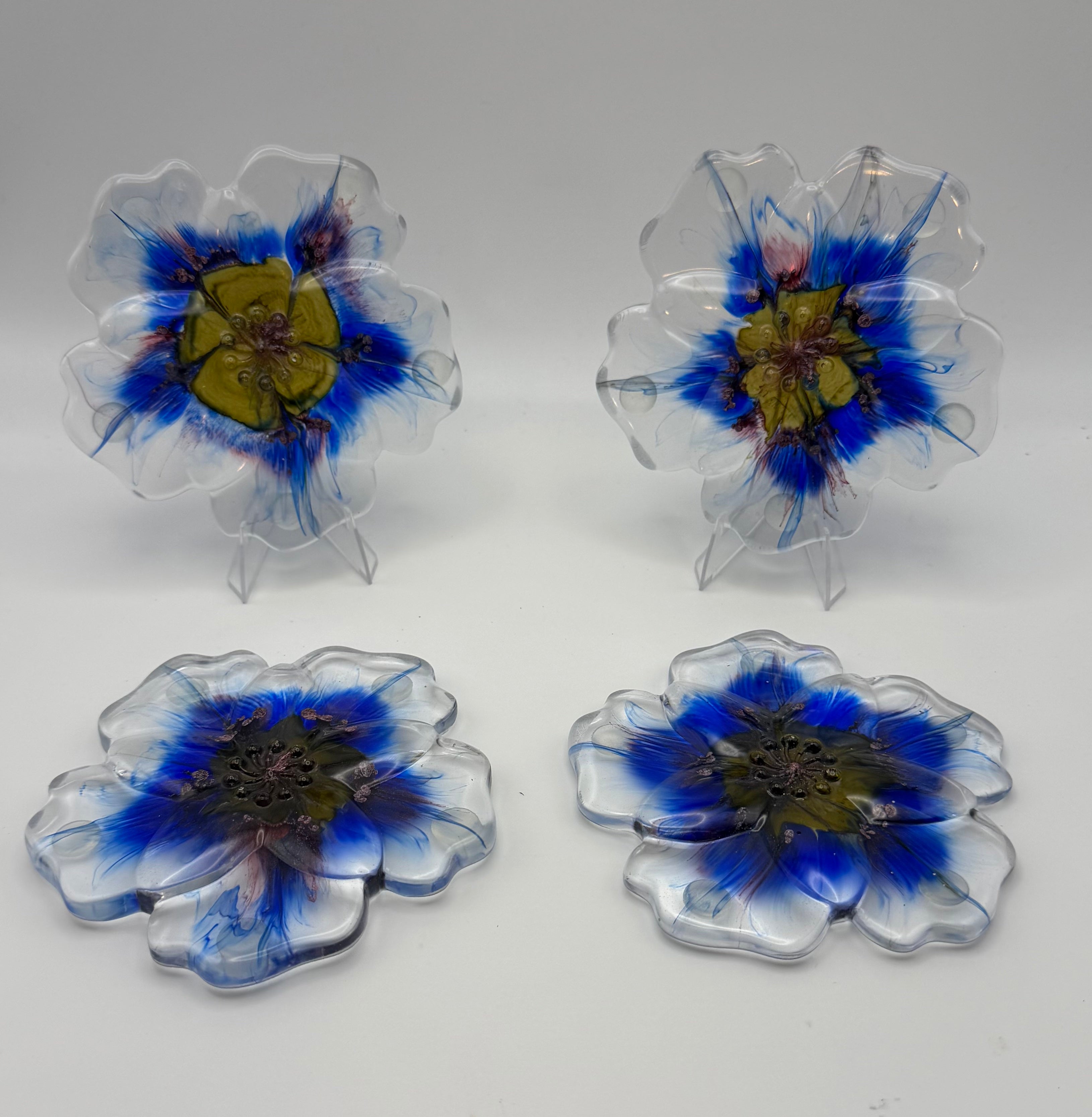 Handcrafted floral blue design Resin Coasters - set of 4