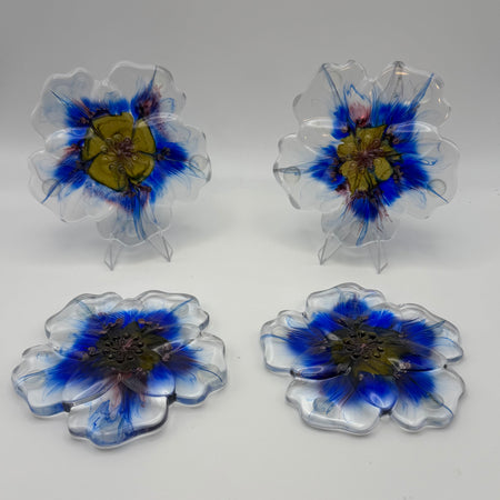 Handcrafted floral blue design Resin Coasters - set of 4