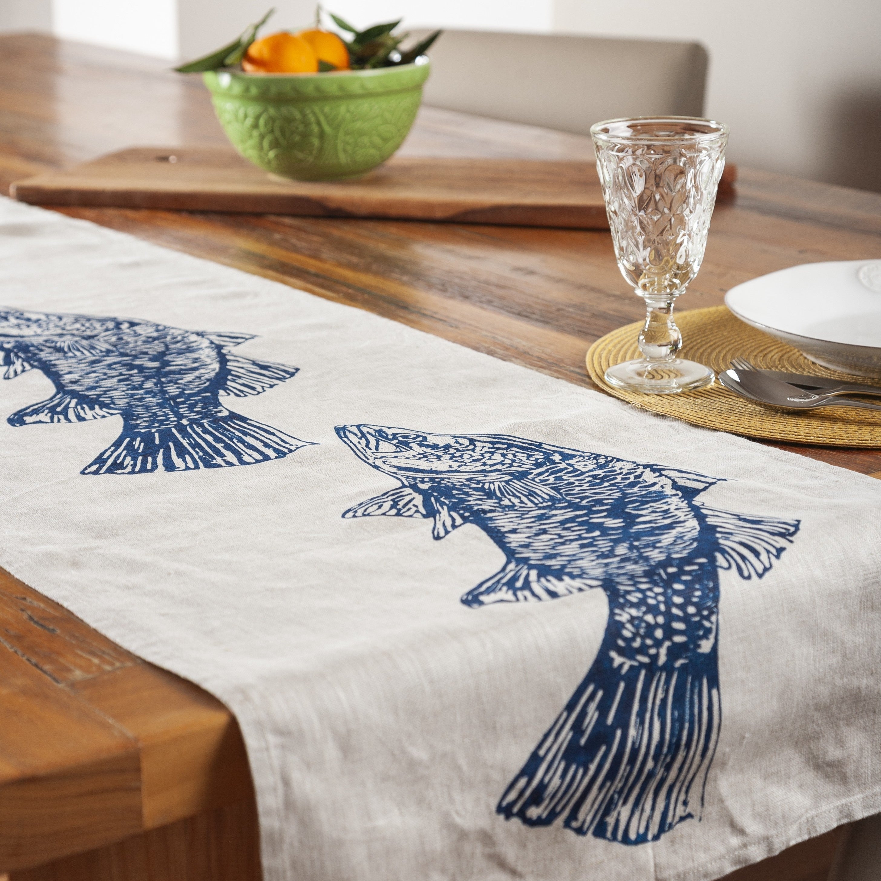 Hand Screen Printed Linen Table Runners-Australian Barramundi