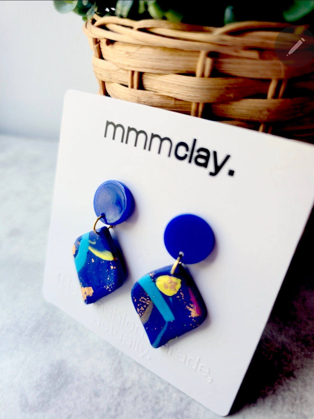 Blue Teardrop Terrazzo Copper Polymer Clay Dangle Earrings
