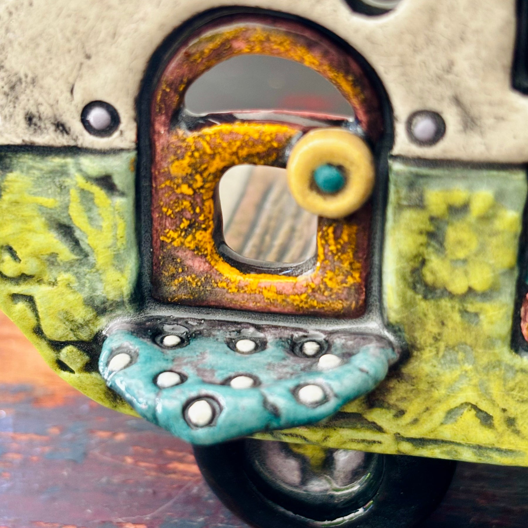 Handmade Ceramic Caravan Tea Light Lantern (Green)