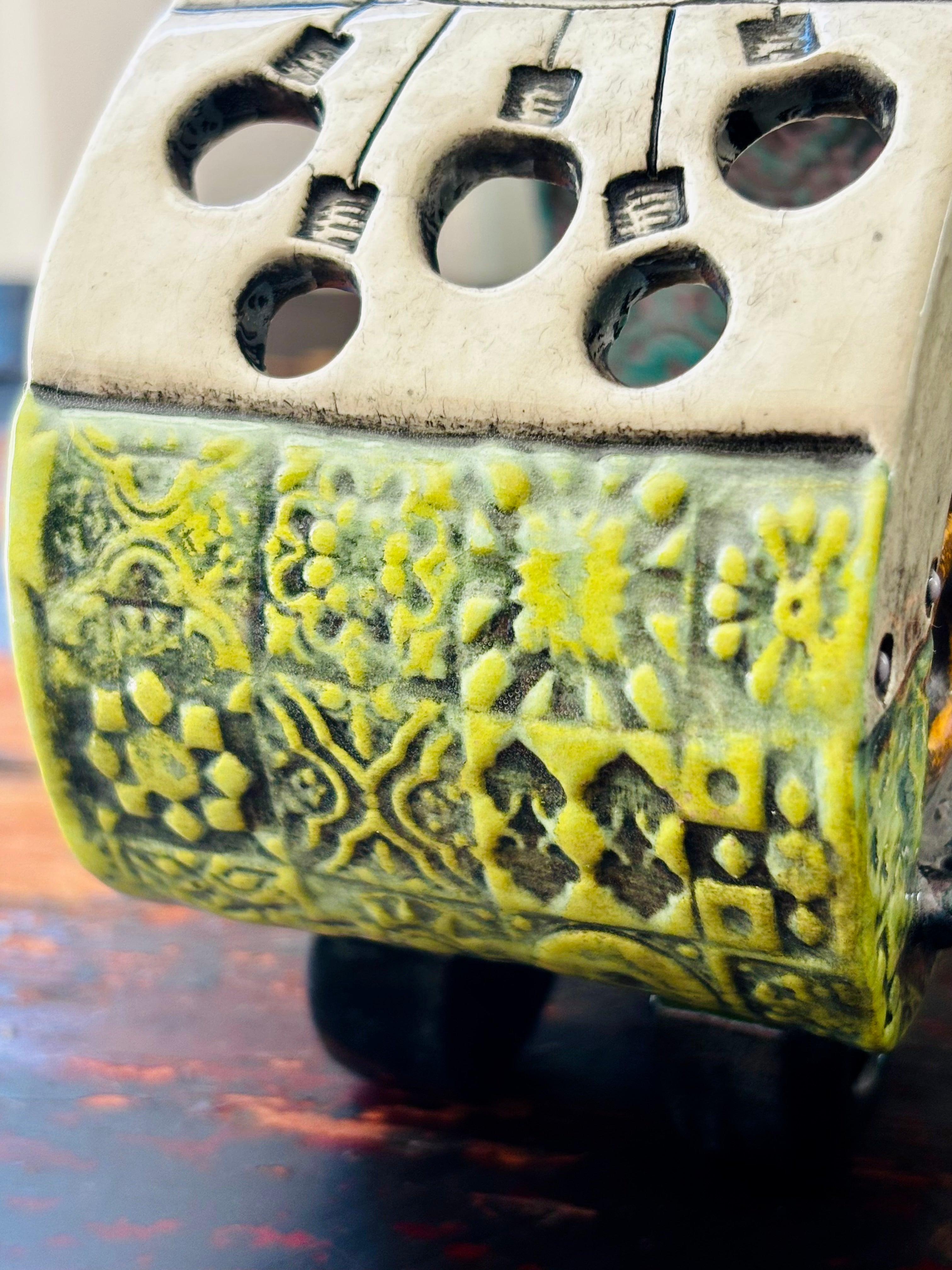 Handmade Ceramic Caravan Tea Light Lantern (Green)