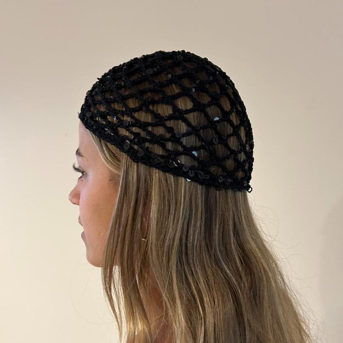 Black with Black Sequin Crochet Wave Hat
