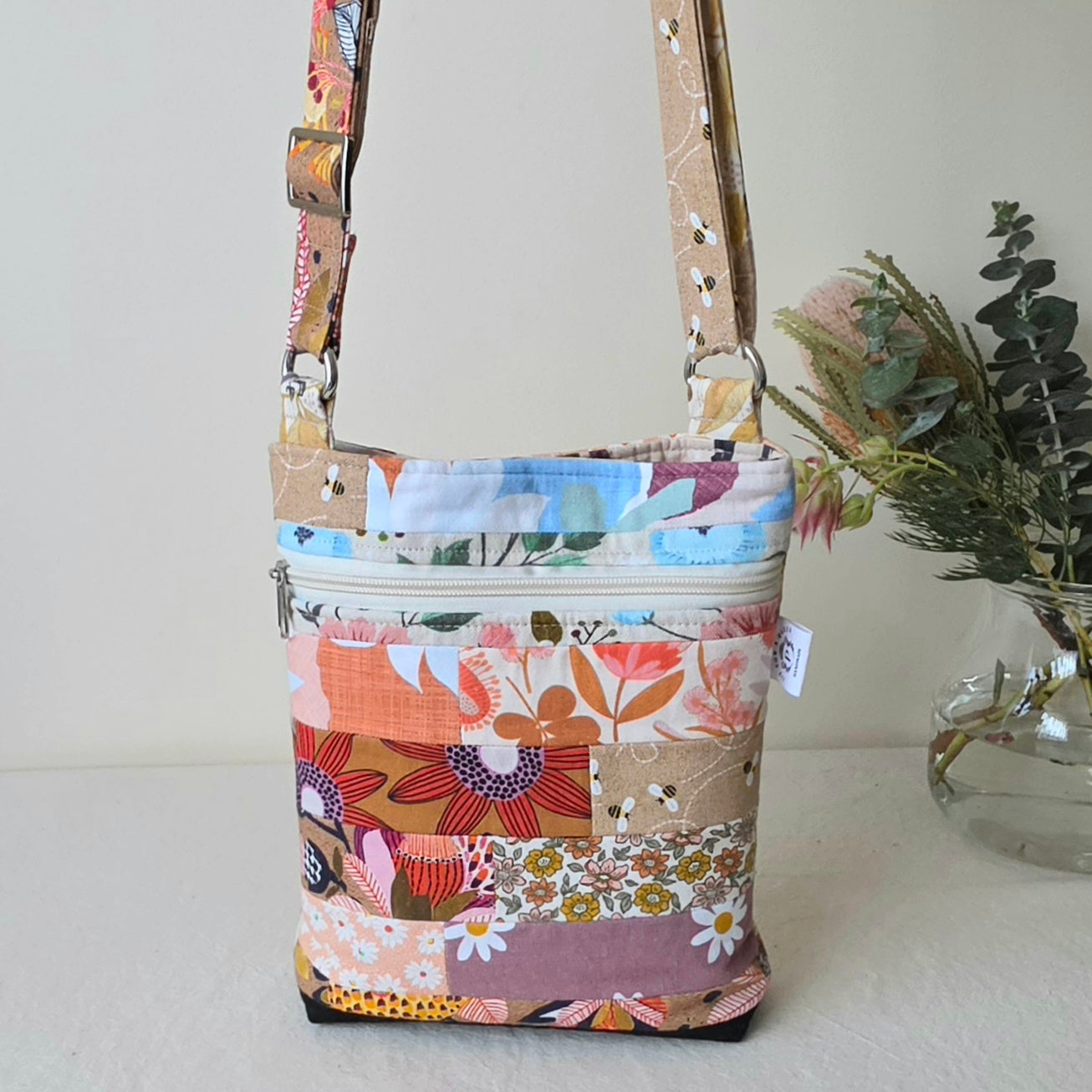 Repurposed Remnant Fabric Crossbody Bag - Cat lovers