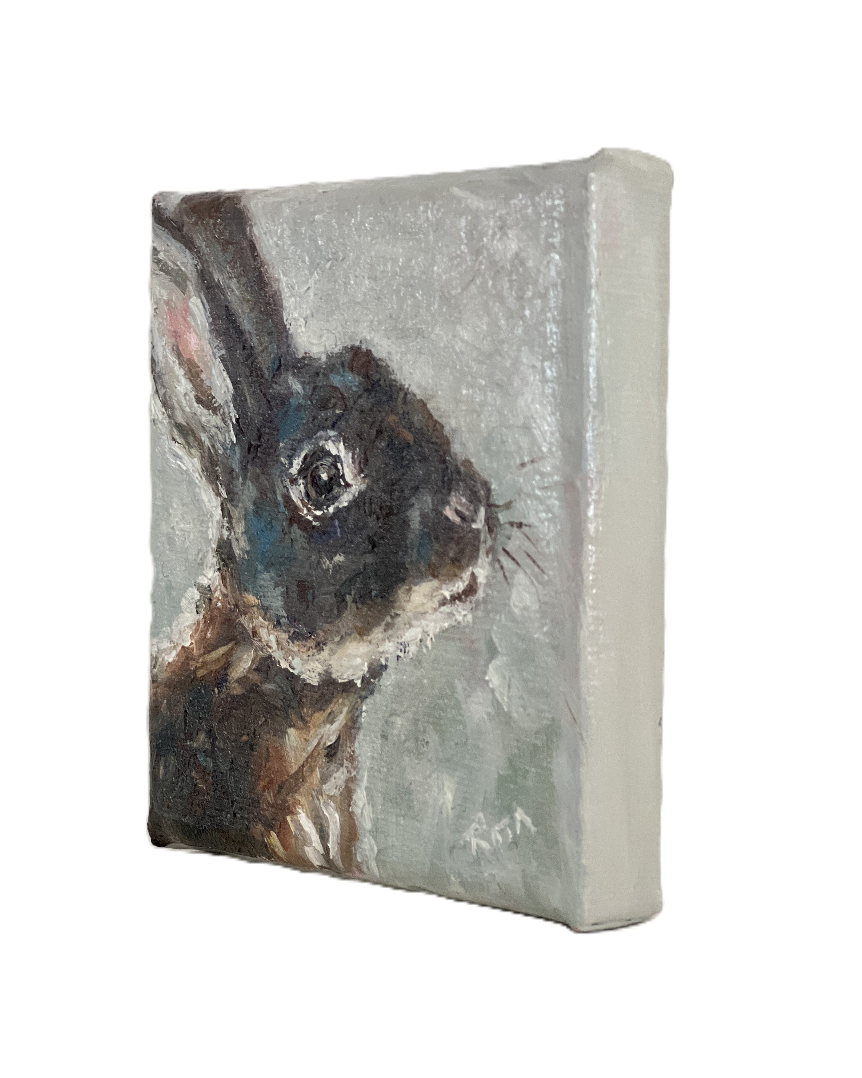 Little Black Rabbit – Original Miniature Bunny Painting