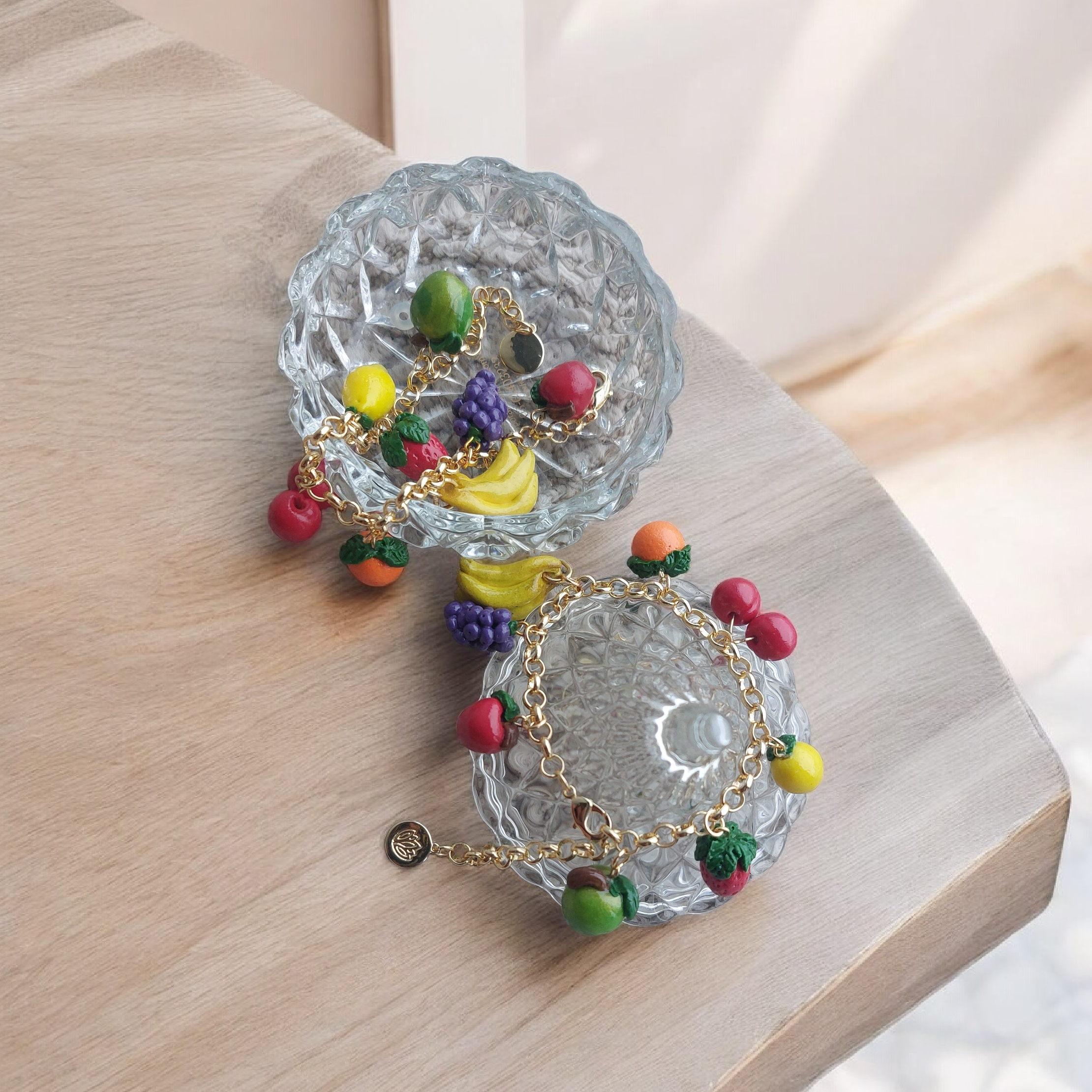 Charm Bracelet - Fruit Fiesta, 14K Gold Plated Chain, Charm & Clasp